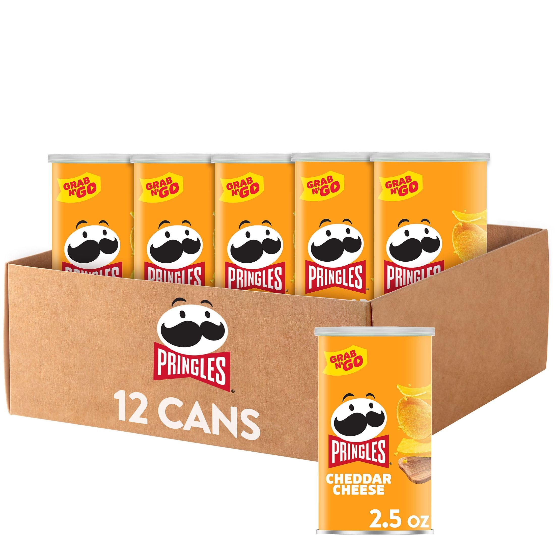 Pringles Cheddar Cheese Potato Crisps - 12 Pack | Lunch Snacks, Office & Kids Snacks | Grab & Go Convenience | Perfect for School Lunches, Road Trips & Movie Nights