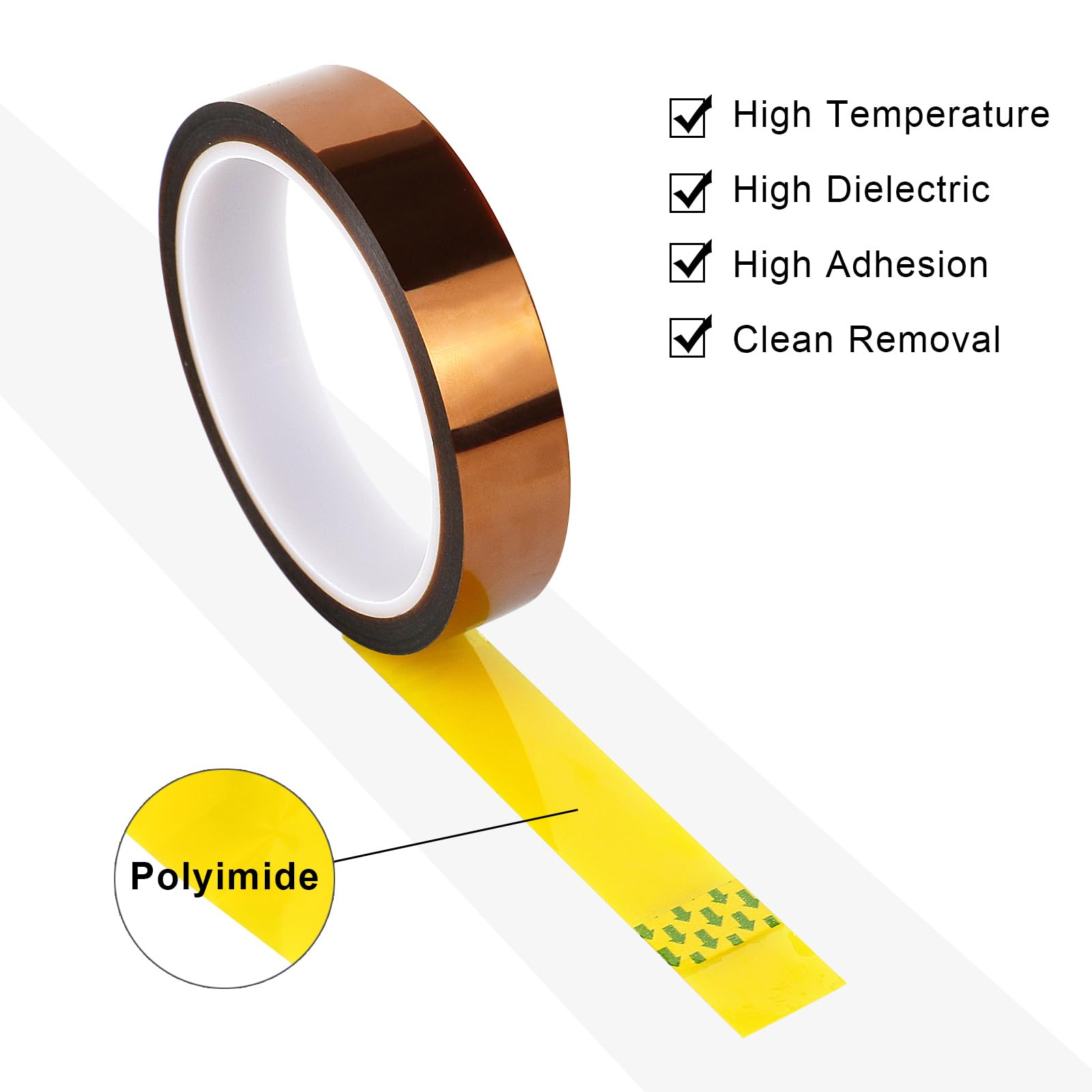 BOMEI PACK High Temperature Resistant Tape - Heat Resistant Polyimide Tape for Heat Transfer, CPU & PCB Protection - Thermal Insulation Tape for Vinyl Press, Circuit Boards (20mm x 33m) - Ideal for Electronics Repair, DIY Crafting & Industrial Applications