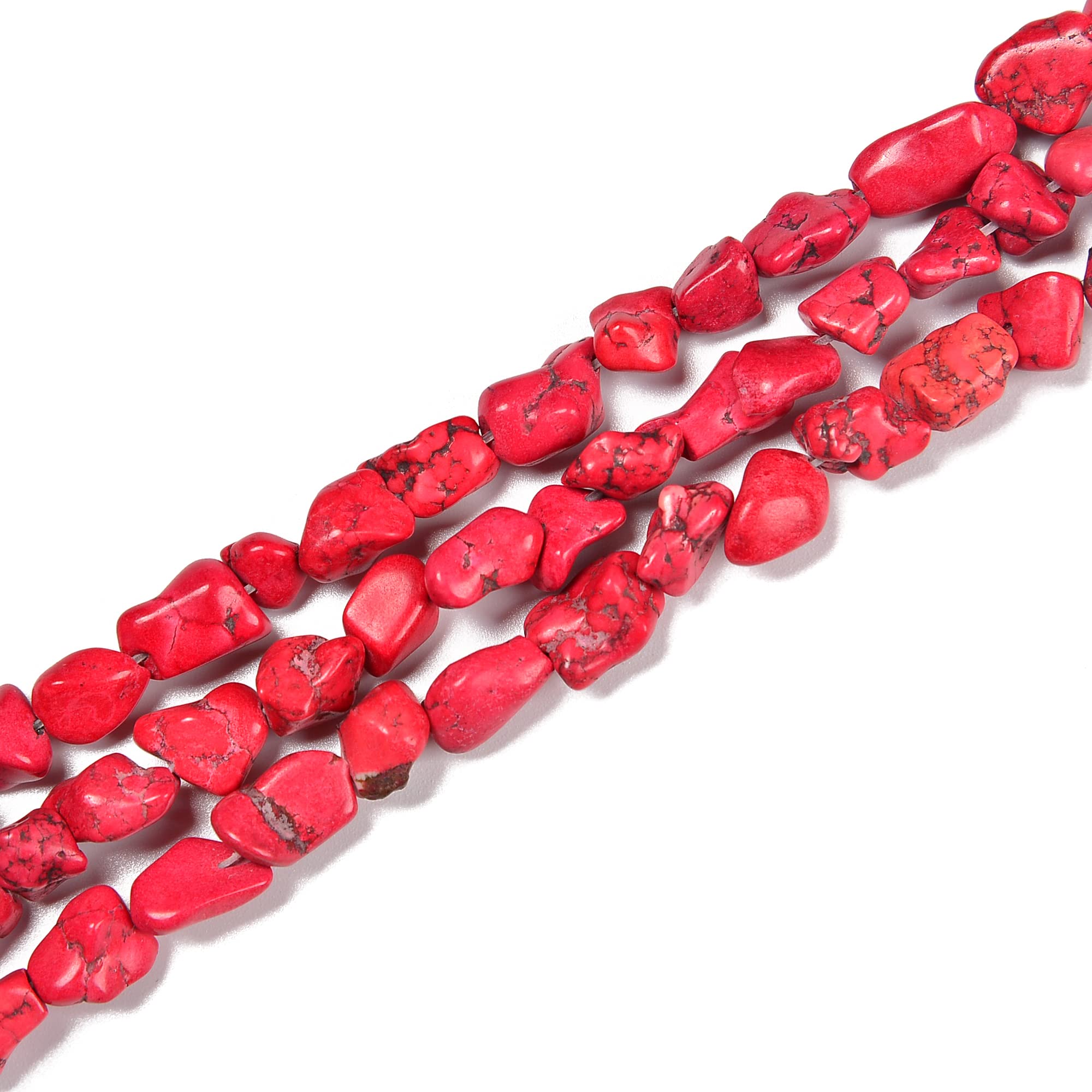 JM Design Red Turquoise Nugget Beads 7-9mm - 15.5 Inch Strand for Jewelry Making DIY Bracelets, Necklaces & Earrings - Perfect for Bohemian, Southwest & Handmade Jewelry Designs