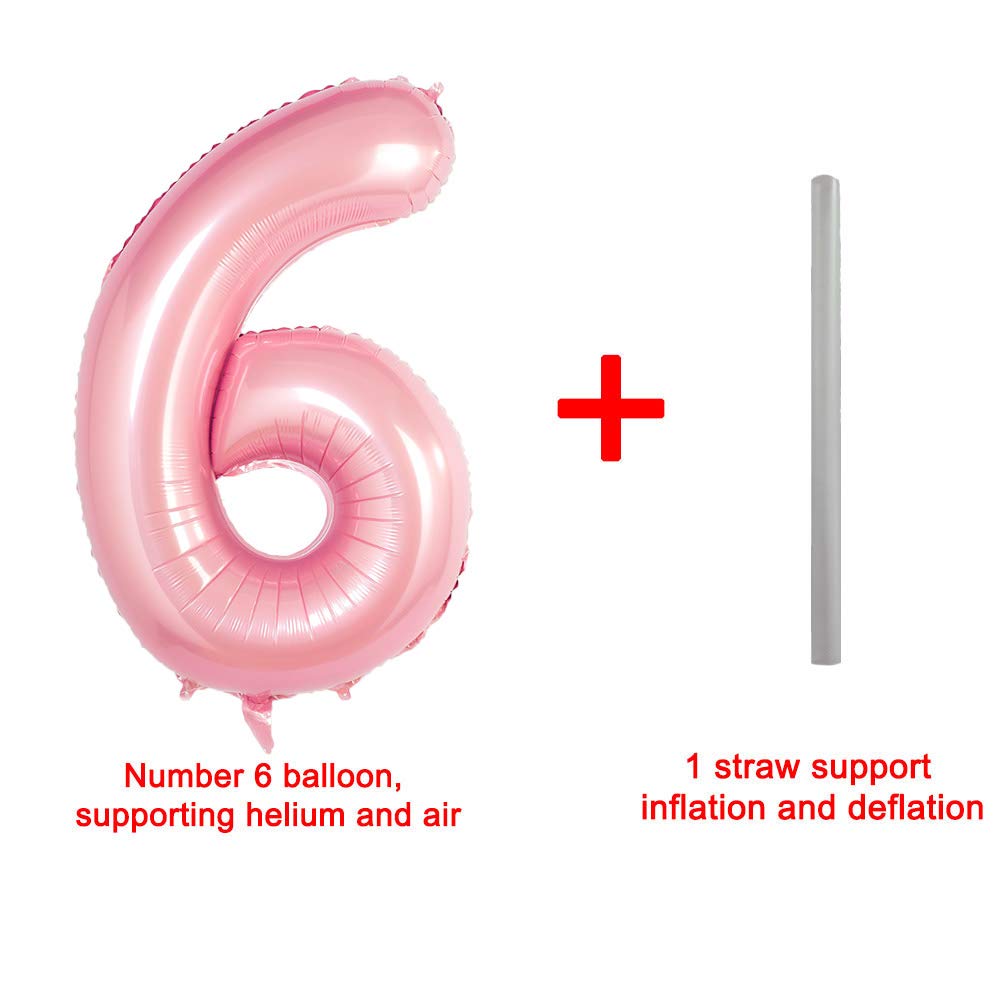 40 Inch Tiffany Pink Number 6 Foil Balloon - Large Helium Mylar Balloons for Birthday Party Decorations, Baby Shower, Anniversary & Graduation Celebrations
