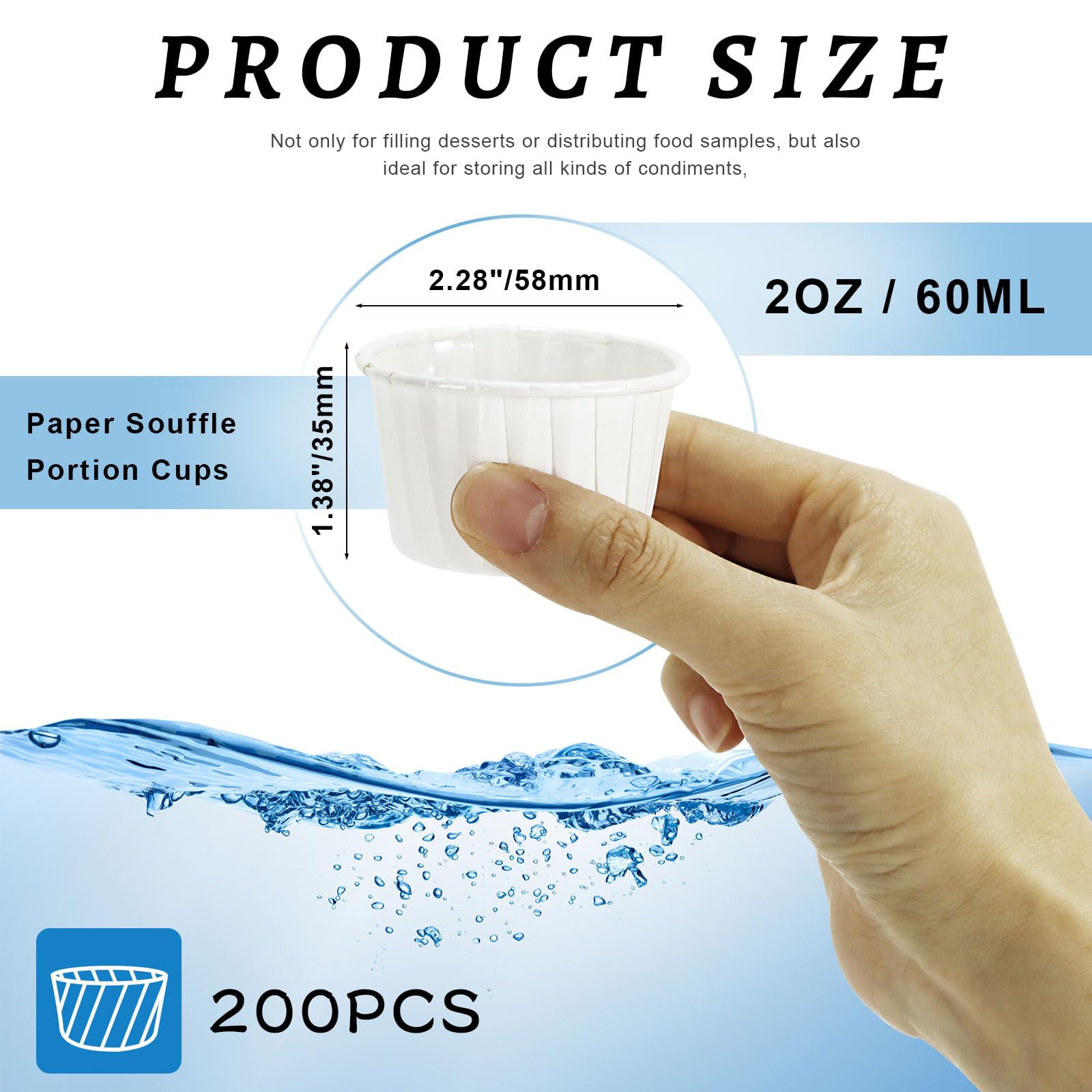 200 Pcs 2 oz Disposable Paper Souffle Cups - Small Eco-Friendly Portion Cups for Jello Shots, Condiments, Sauces, Ketchup, Medicine, Tasting Samples, Desserts & Measuring - Perfect for Parties, Catering & Home Use