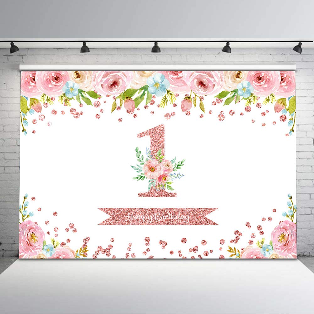 8x6ft Rose Gold Watercolor Floral Vinyl Backdrop - Elegant First Birthday Party Decor for Girls, Baby Showers & Special Events | Avezano Premium Photography Background