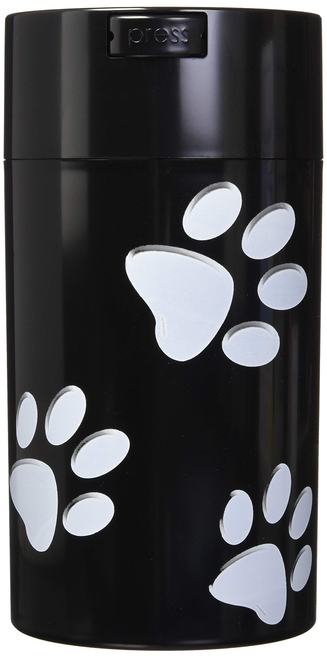 Pawvac 12oz Vacuum Sealed Pet Food Storage Container with Black Cap & White Paw Design - Airtight Dry Food Container for Dog Treats, Cat Kibble, and Bulk Food Storage - Perfect for Kitchen Pantry Organization and Fresh Pet Food Preservation
