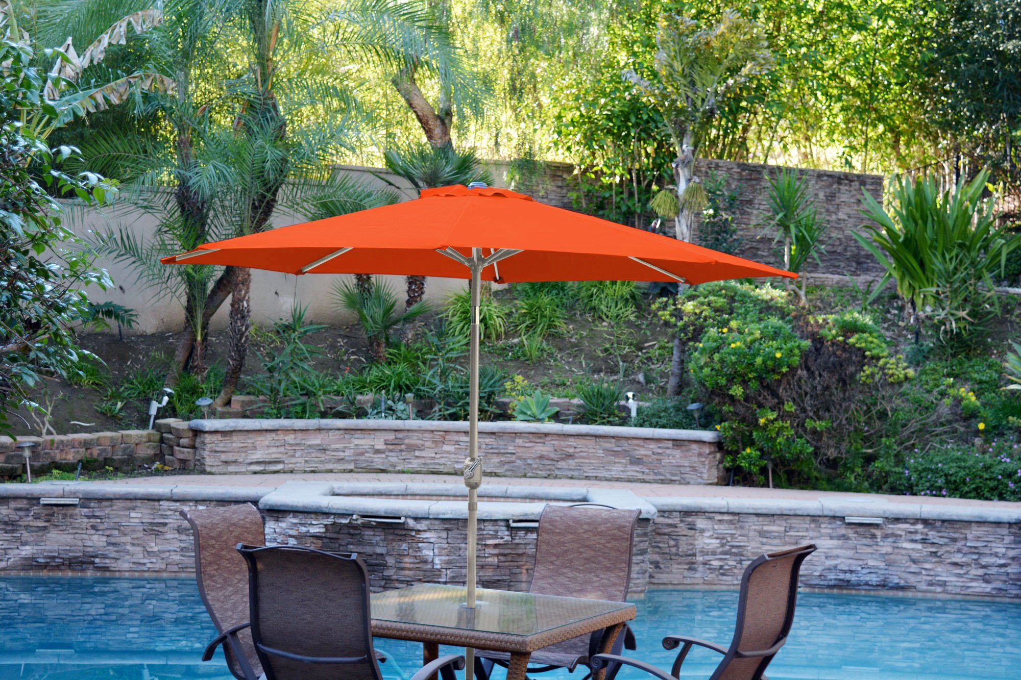 Jeco UBP95-UBF99 9ft Aluminum Patio Market Umbrella with Tilt Function - Orange Outdoor Sun Shade for Garden, Poolside, Restaurant & Backyard