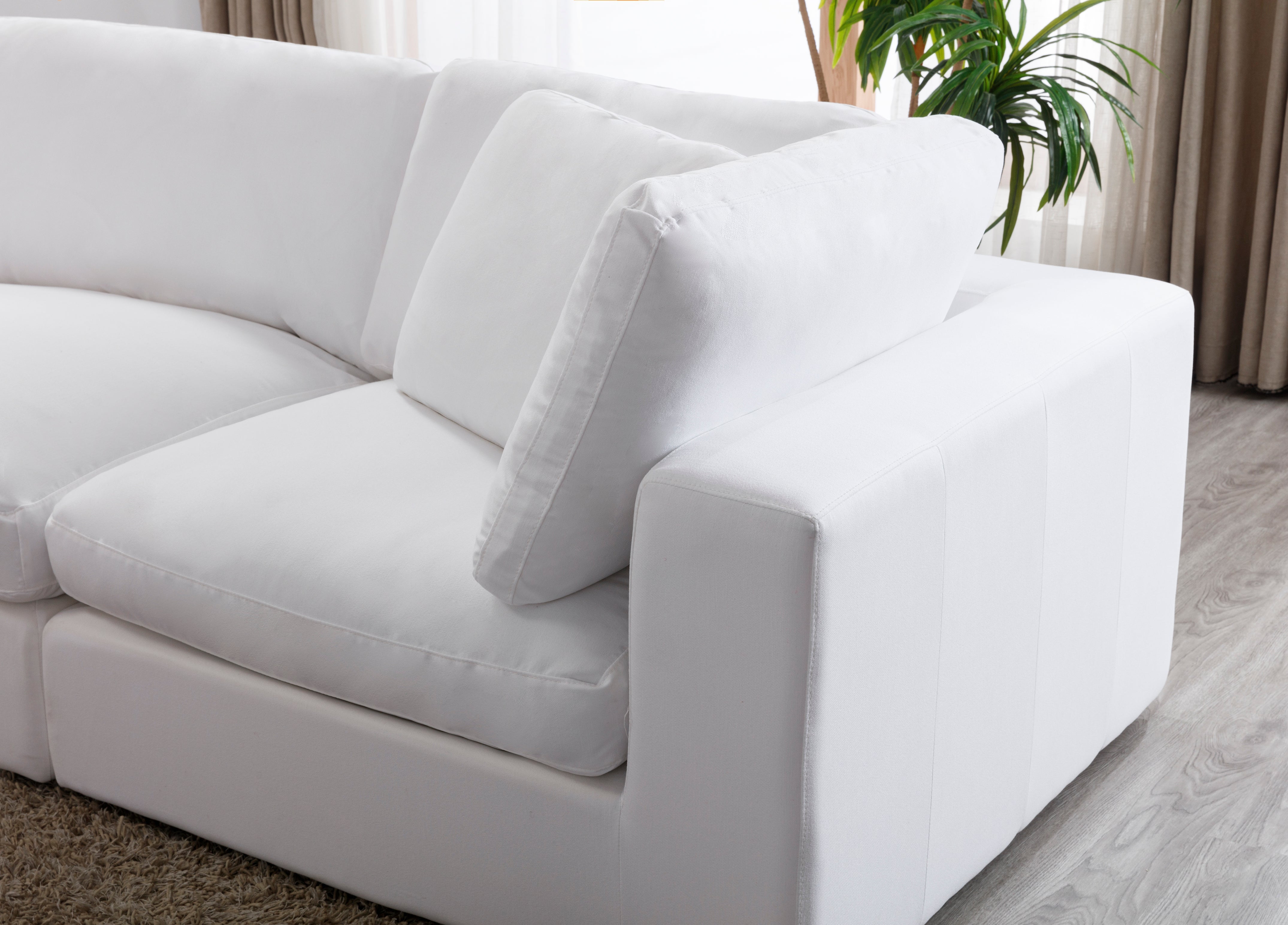 Rivas Contemporary Feather Fill 7-Piece Modular Sectional Sofa with Ottoman in White - Perfect for Living Room, Lounge & Family Room Comfort
