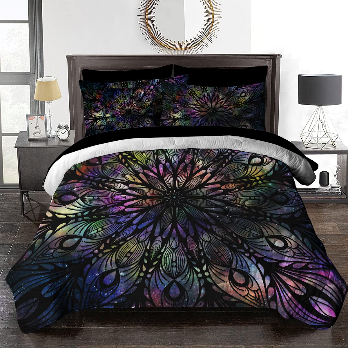 BlessLiving Boho King Comforter Set - 8 Piece Colorful Galaxy Stars Mandala 3D Bohemian Bedding | All Season Down Alternative Comforter with Sheets | Perfect for Guest Rooms, Dorm Decor & Bohemian Style Bedrooms