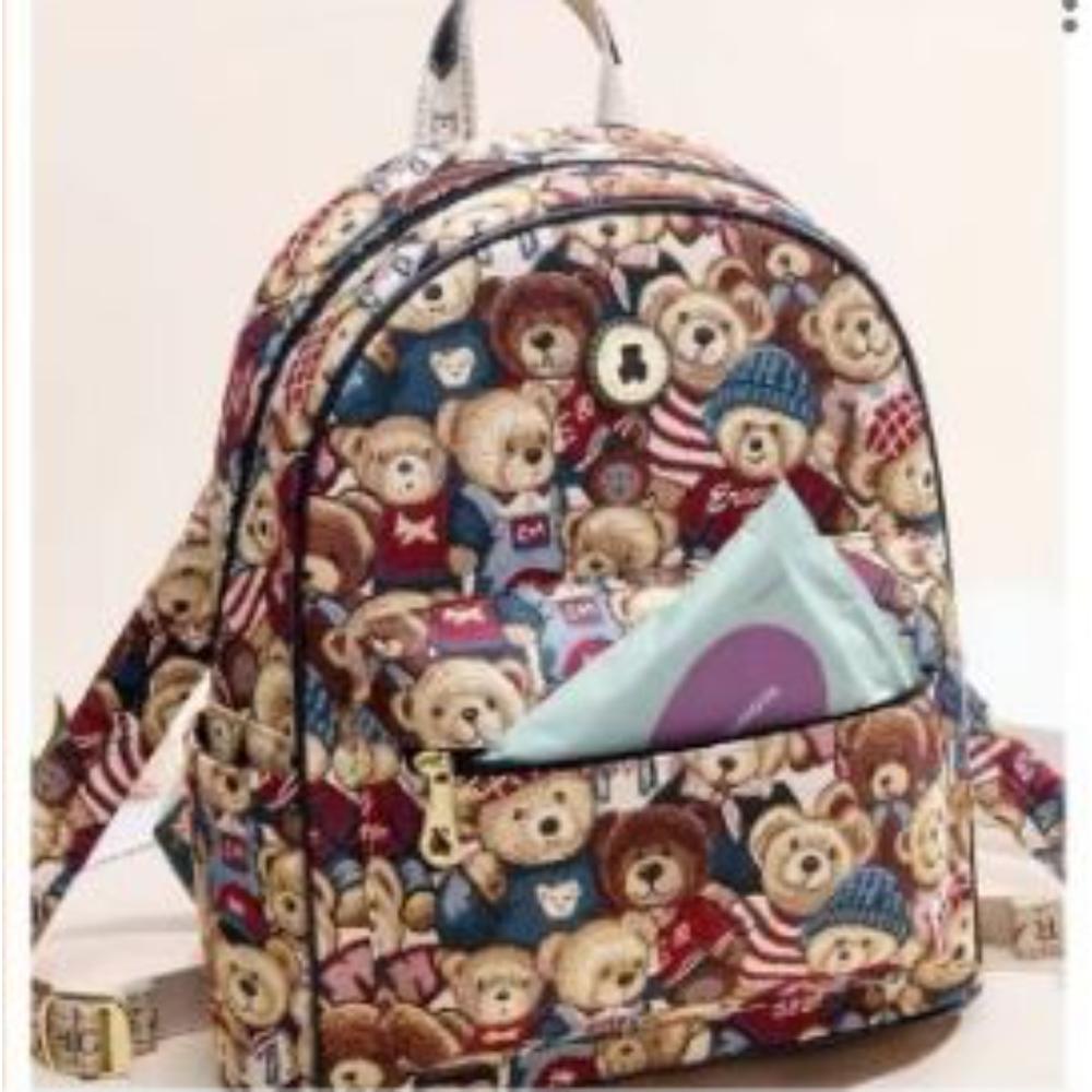 AG Collective Women's Backpack - Stylish Bear Print Fabric Design for School, Travel & Everyday Use