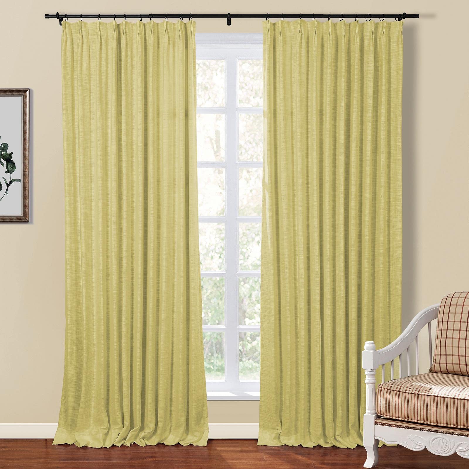 TWOPAGES Double Layer Lined Pinch Pleated Curtains - Kiwi Linen Blend Light Filtering & Room Darkening Window Panels (2 Panels, 26x96 Inches) for Kitchen, Living Room & Bedroom - Soft Light Control & Privacy Protection