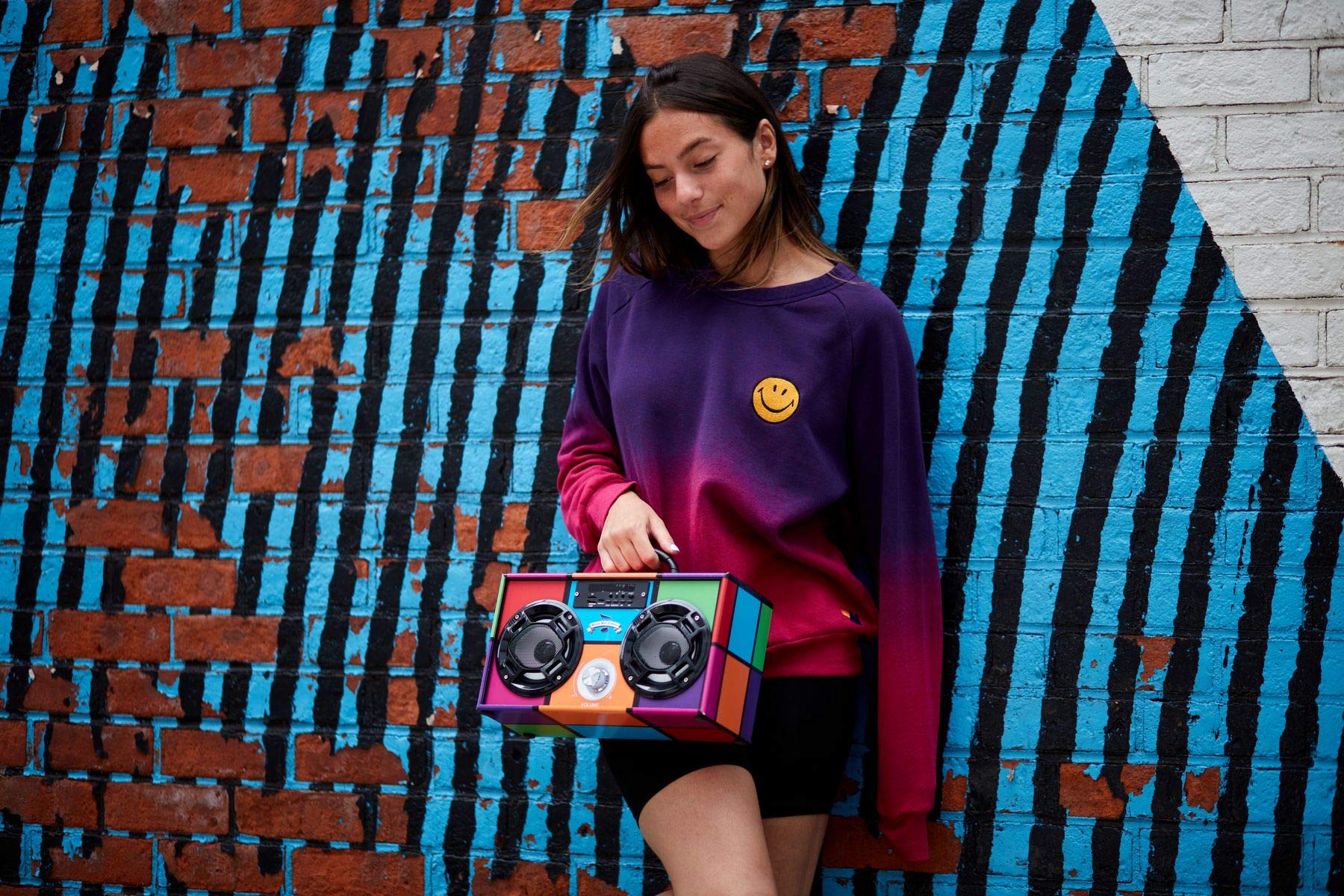 Retro Mini Boombox Bluetooth Speaker with LED Lights & Enhanced FM Radio - Portable Wireless Speaker for Home, Outdoor, Parties & Travel (Iridescent Bling) - Perfect for Room Decor, Beach Trips & Camping