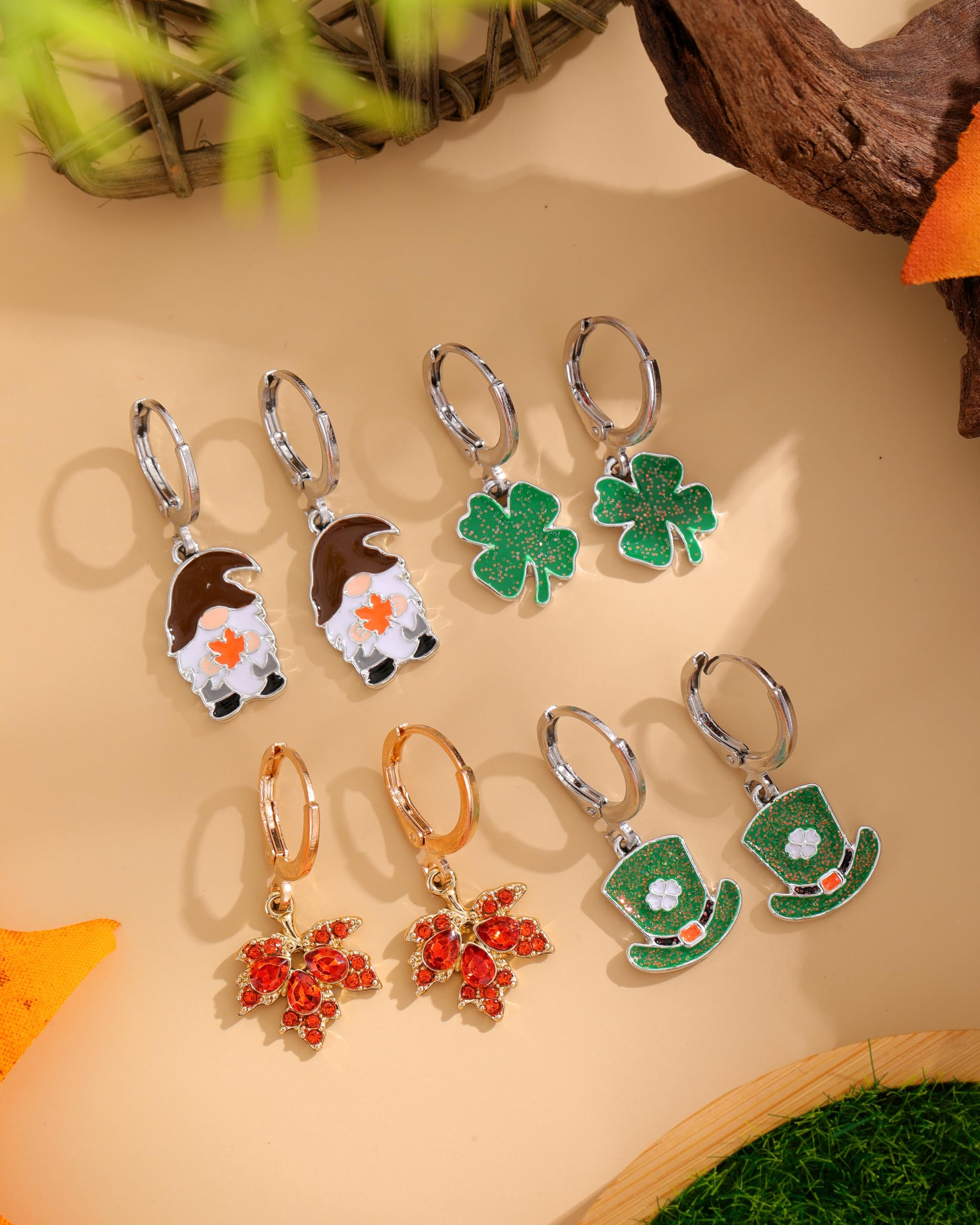 16 Pairs Hypoallergenic Small Hoop Dangle Earrings for Women & Girls - Holiday, Halloween, Christmas, Fall, Thanksgiving, Teacher, St. Patrick's Day & 4th of July Jewelry Gifts | Perfect for Parties, Festivals & Everyday Wear