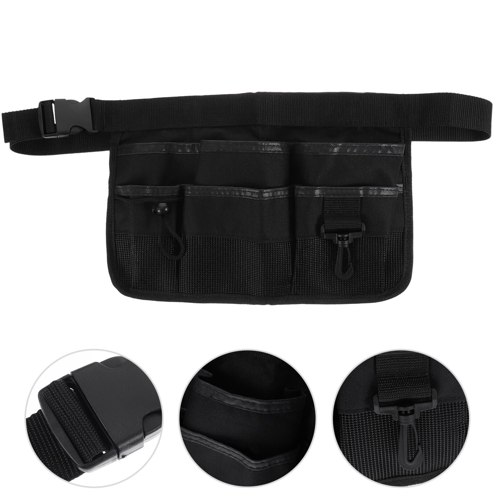 UPKOCH Adjustable Waist Tool Bag - Nylon Fanny Pack with 6 Pockets & Reflective Stripe - Cleaning, Gardening, DIY Work Belt Organizer for Men & Women (Black) - Perfect for Home Repairs, Landscaping & Professional Use