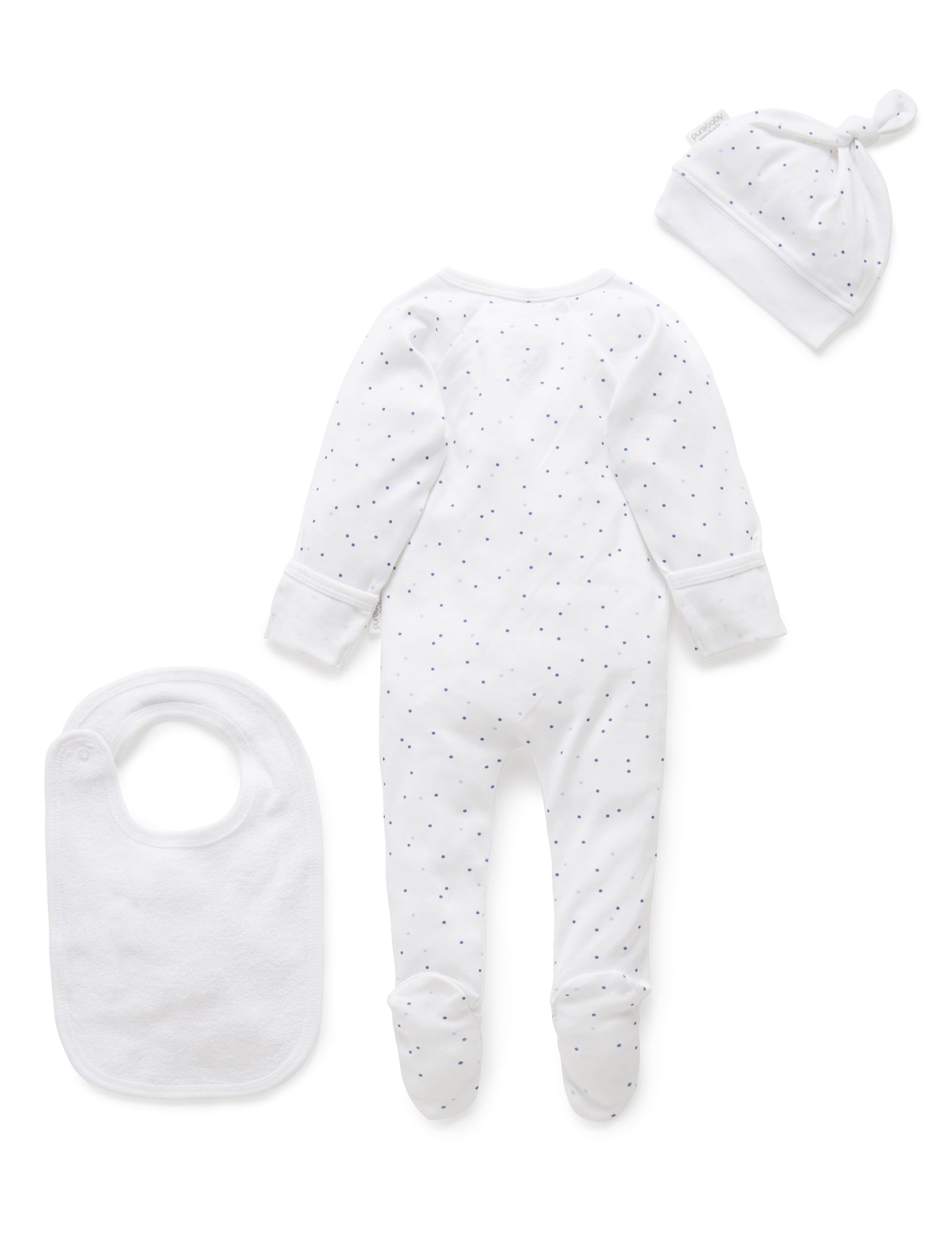 Purebaby Organic 3-Piece Baby Clothing Set - Pale Blue Spots | Soft Cotton Outfit for Newborns & Infants | Perfect for Daily Wear, Photo Shoots & Gift Giving
