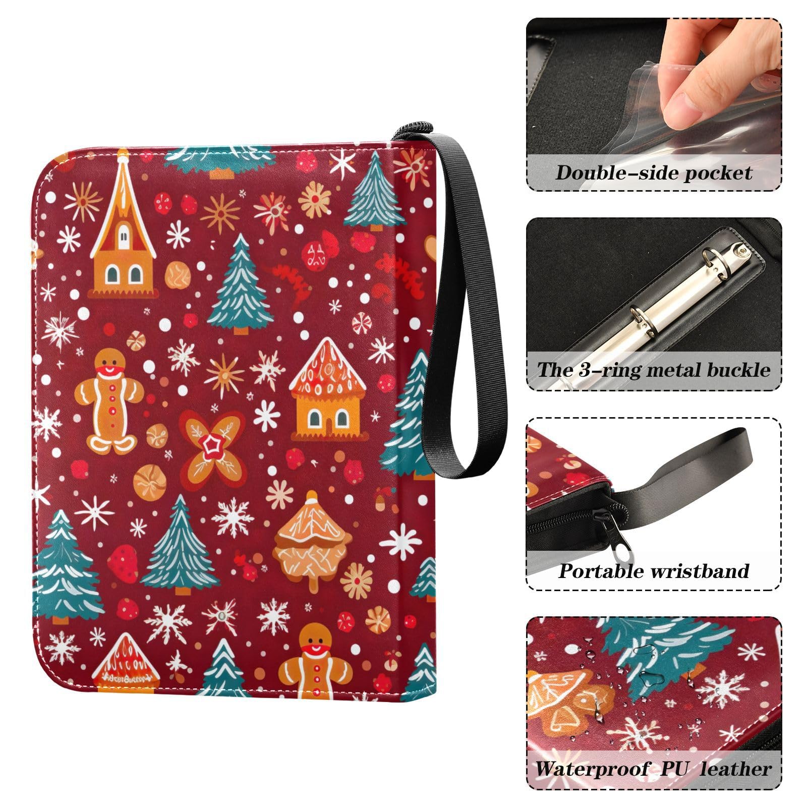 Christmas Gingerbread Snowflakes 4-Pocket Trading Card Binder - Holds 400 Cards with 50 Sleeves, 3-Ring Design for Sports & Collectible Cards | Perfect for Holiday Gifts, Card Trading & Storage