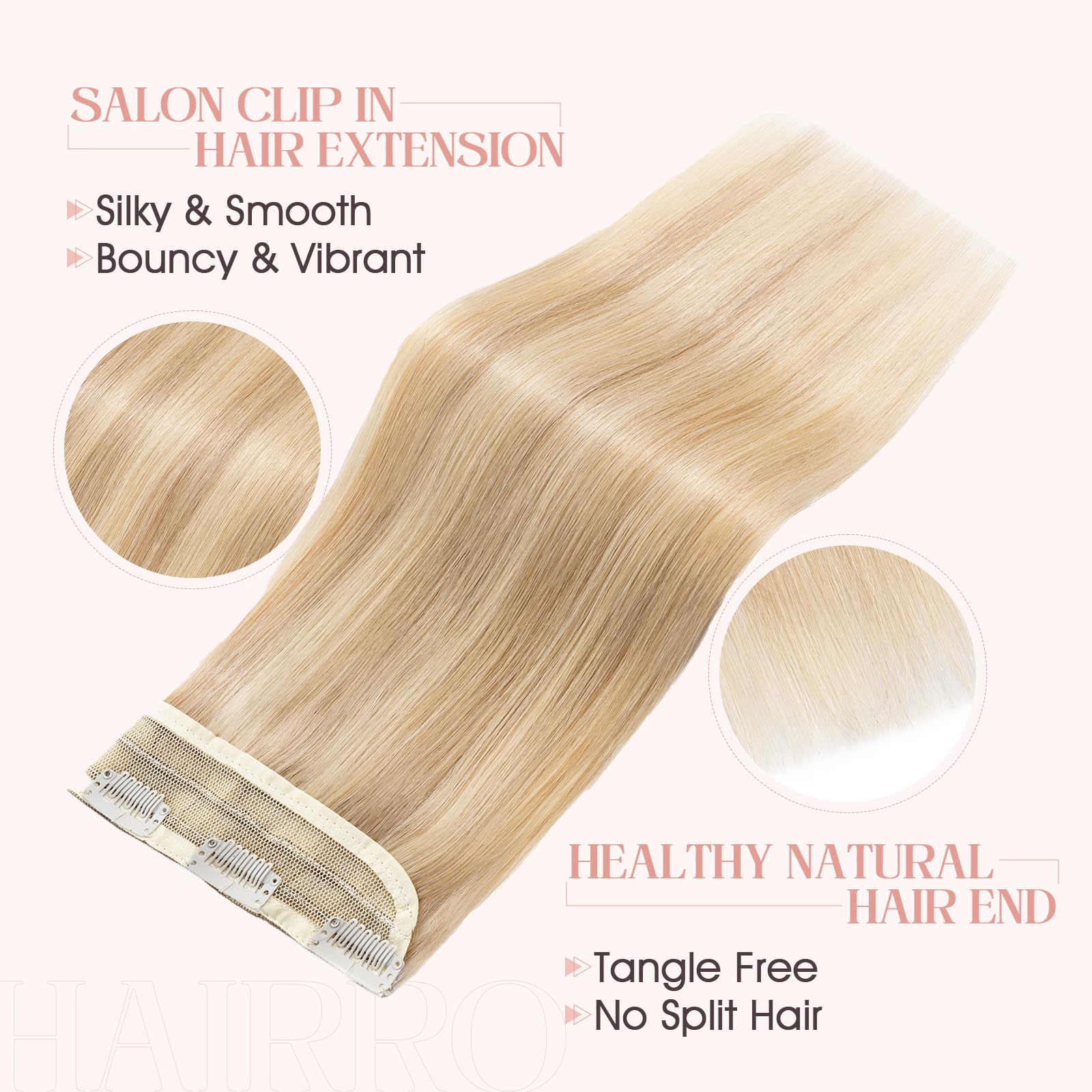 Hairro Clip-in Hair Extensions 100% Human Hair - #18/613 Ash Blonde Mix Bleach Blonde - 10 Inch Straight Thin Weft with 5 Clips (40g) for Women | Perfect for Volume, Length & Styling | Great for Parties, Weddings & Daily Wear