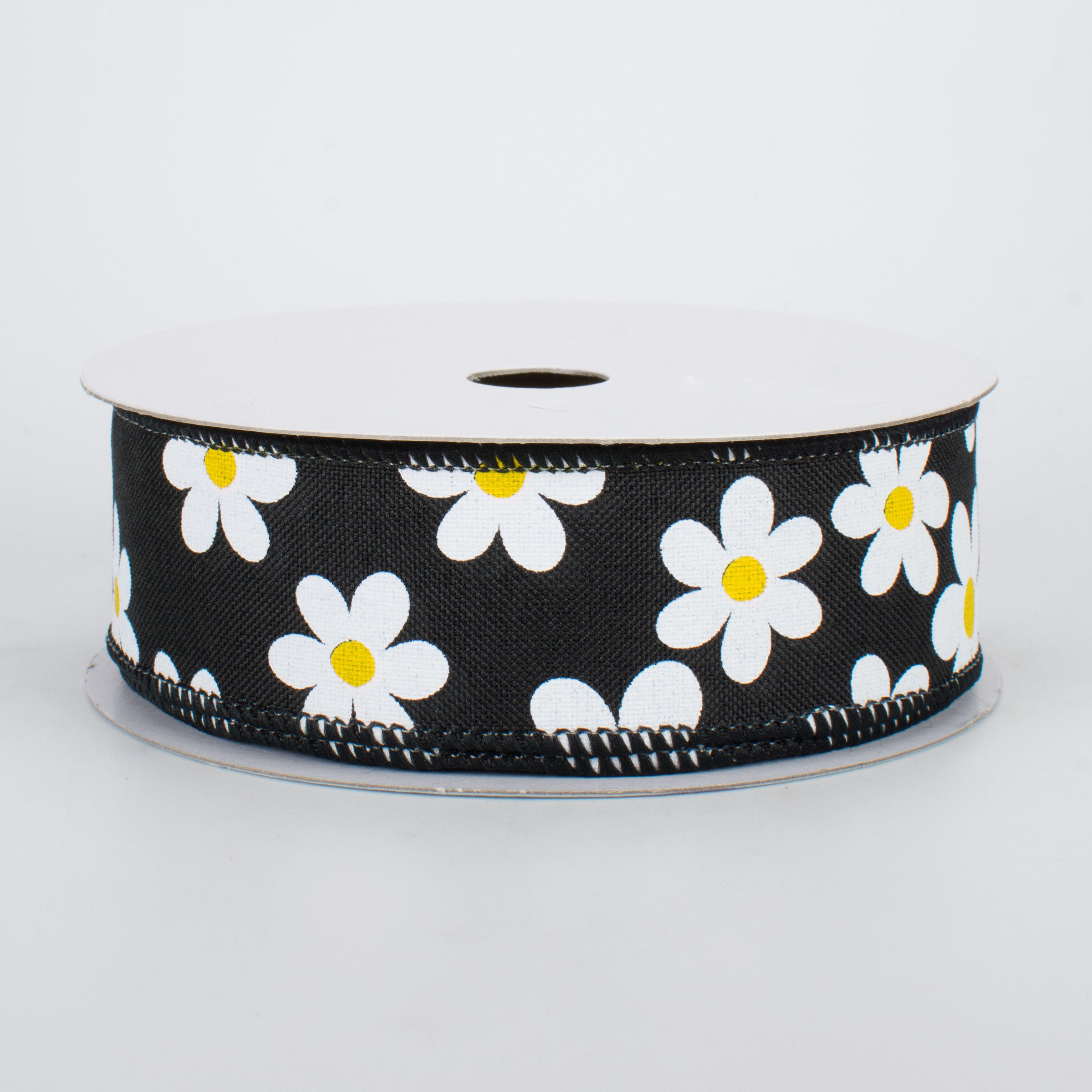 1.5 Inch Daisy Print Ribbon - Black Floral Grosgrain Ribbon (10 Yards) for Gift Wrapping, DIY Crafts, Hair Bows and Party Decorations