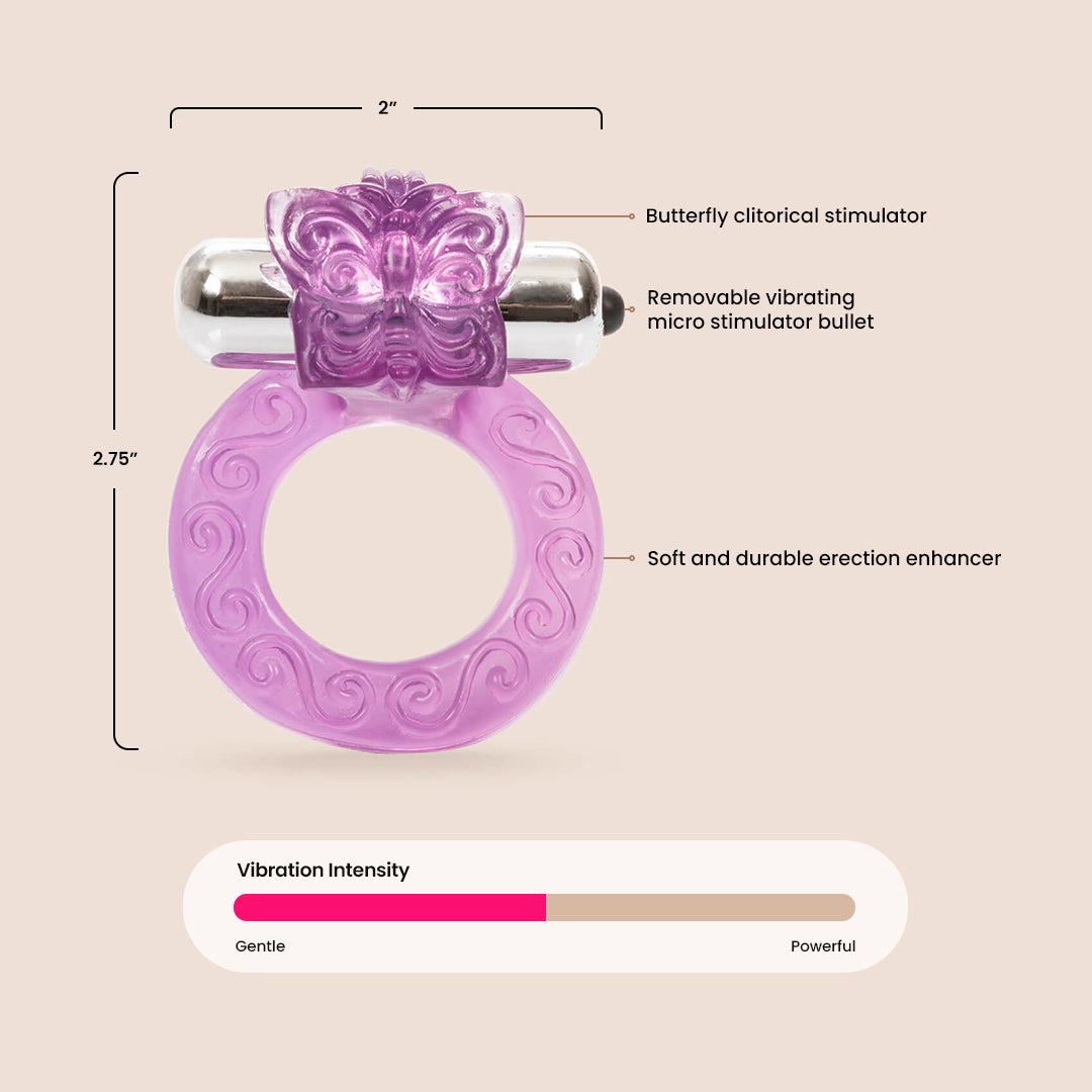 CalExotics Intimate Butterfly Ring™ - Vibrating Cock Ring for Couples | Pleasure Enhancer for Men & Women | Perfect for Foreplay & Spicing Up Your Sex Life