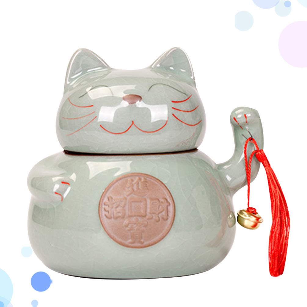 FOMIYES Maneki-Neko Ceramic Tea Storage Jar with Lid - Decorative Porcelain Canister for Loose Tea, Spices, Jewelry & Makeup | Perfect for Kitchen, Bathroom & Home Decor