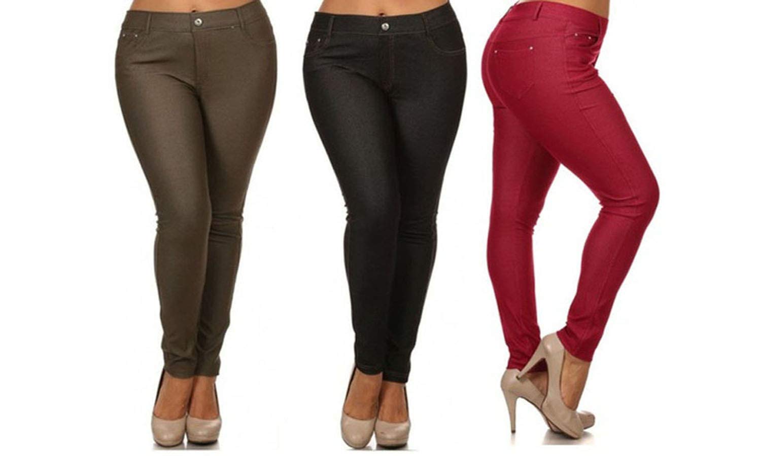 Yelete Women's Basic Five Pocket Stretch Jegging Tights Pants - Black/Burgundy/Army Green | High Waisted Comfortable Yoga Pants for Workout, Lounge & Everyday Wear