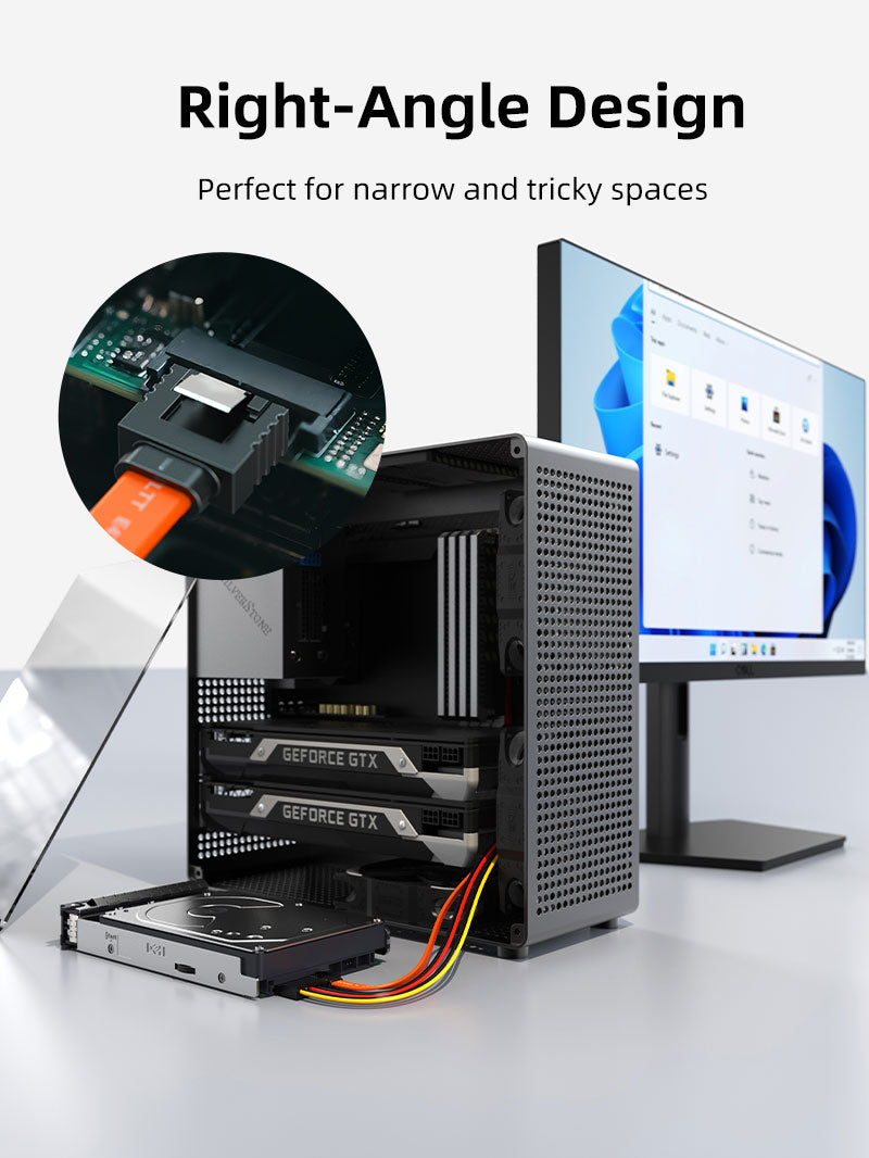 6Gbps SATA 3.0 Cable Straight Angle - High Speed Data Transfer for HDD SSD CD DVD Drives - Perfect for PC Laptop Gaming Rig & Server Upgrades
