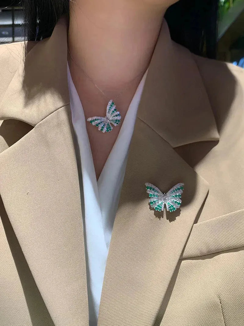 18K White Gold Butterfly Necklace for Women - Luxury Emerald & Diamond Jewelry for Parties, Weddings & Special Occasions