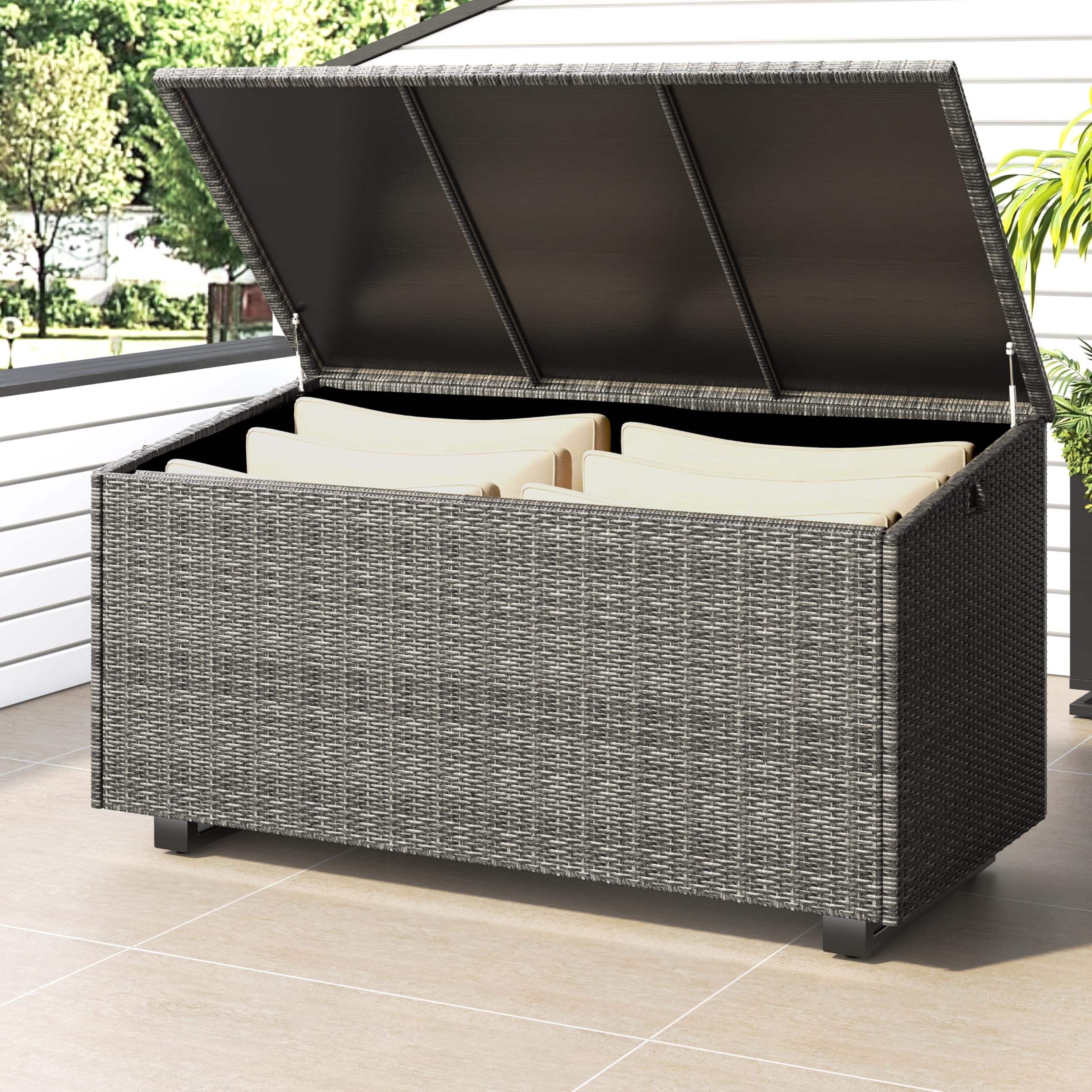 204-Gallon Outdoor Cushion Storage Box with Lattice Design - Waterproof Patio Furniture Cover for Pillows, Cushions & Pool Accessories - Perfect for Backyard, Deck & Garden Organization (Brown)