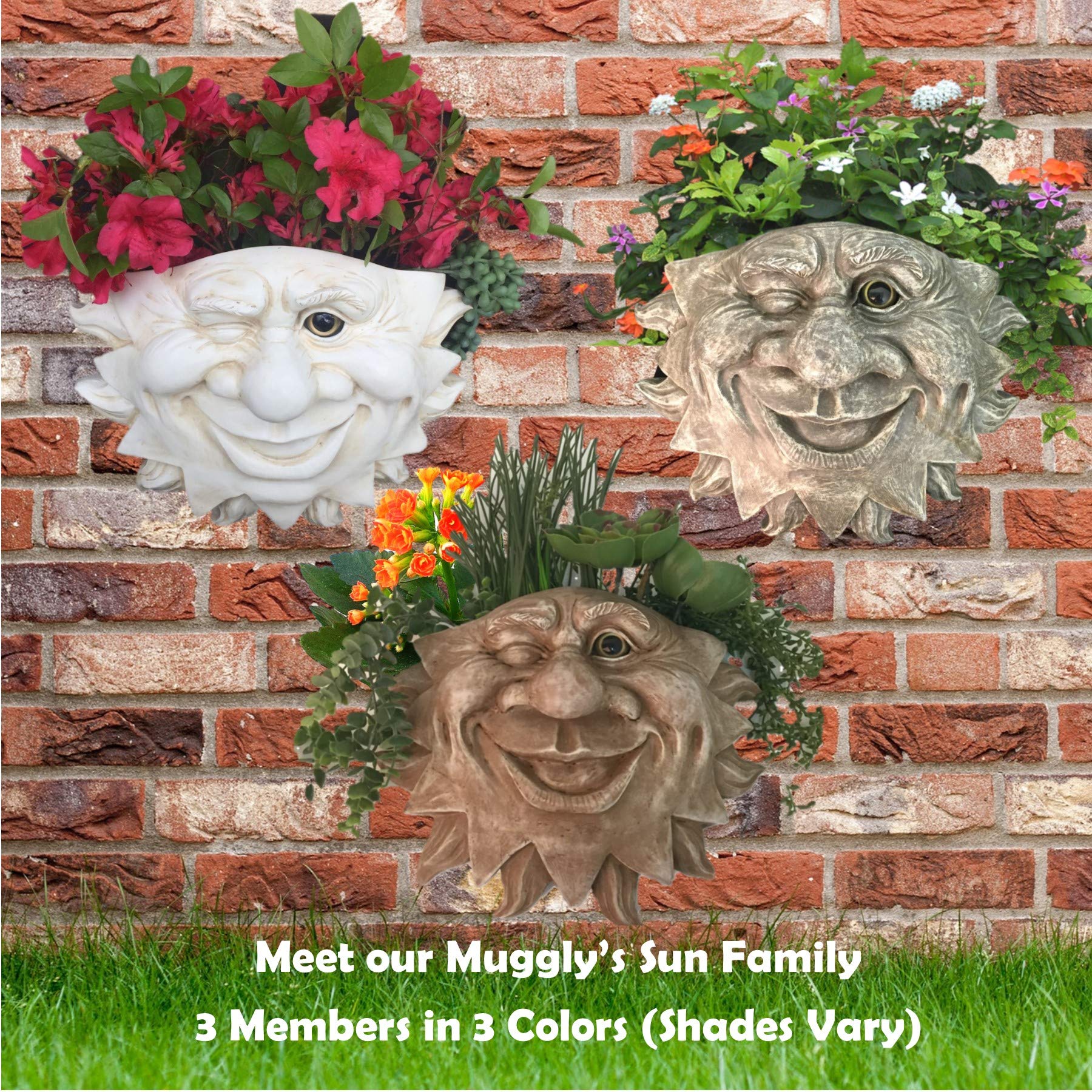 Antique White Mr. Sunshine Face Tree & Patio Wall Statue Planter - Outdoor Garden Decor for Patio, Yard, and Wall Decoration
