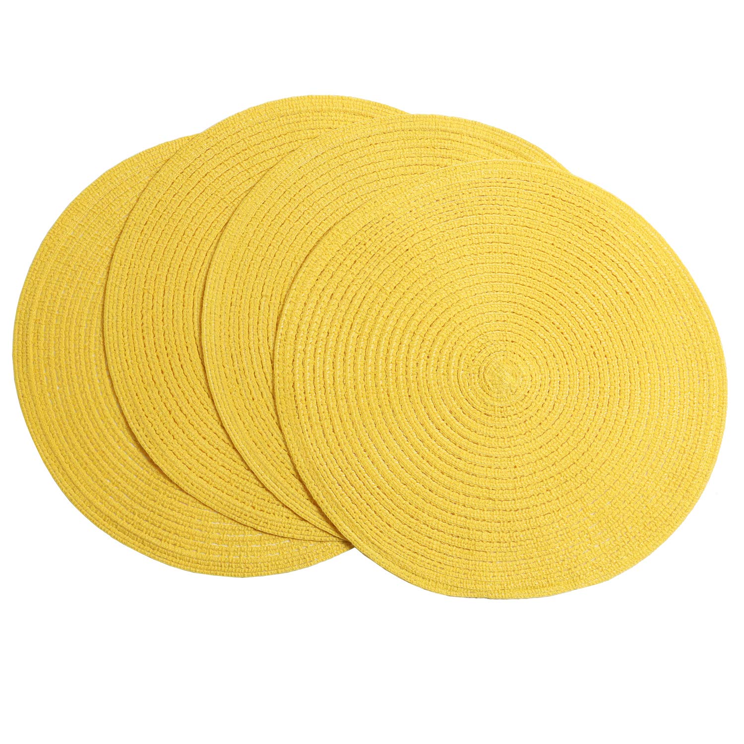 SHACOS 4-Pack Round Braided Placemats - Washable & Durable Table Mats for Kitchen, Dining, Home Decor - Perfect for Wedding, Party, Everyday Use (Yellow)