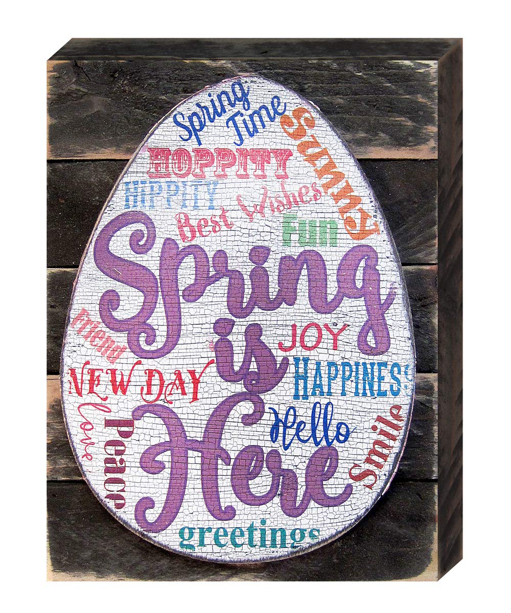 Spring is Here Easter Egg Art on Board - Handmade Wall Decor for Easter, Home & Nursery - Perfect for Holiday Decorations & Gift Giving
