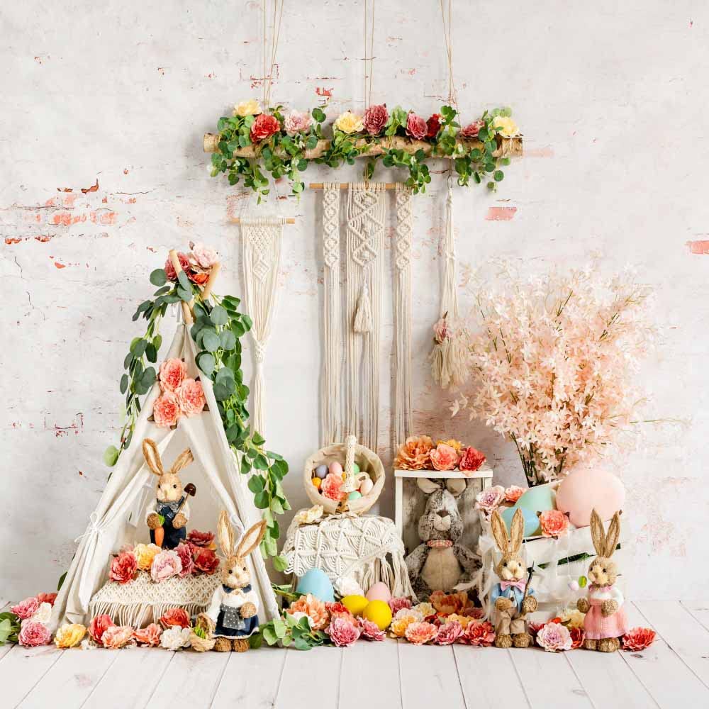 10×10ft Spring Easter Backdrop - Bunny & Flowers Brick Wall Photo Booth Background for Kids Easter Party Decorations | Perfect for Easter Photo Shoots, Birthday Parties & Spring Celebrations