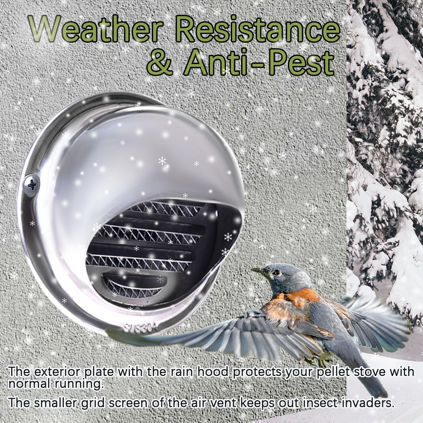 **High-Efficiency Pellet Stove Fresh Air Intake Kit - 2x60 Inch Extendable & Bendable Pipe with Weather-Resistant Stainless Steel Rain Cover - Perfect for Home Heating & Outdoor Use**