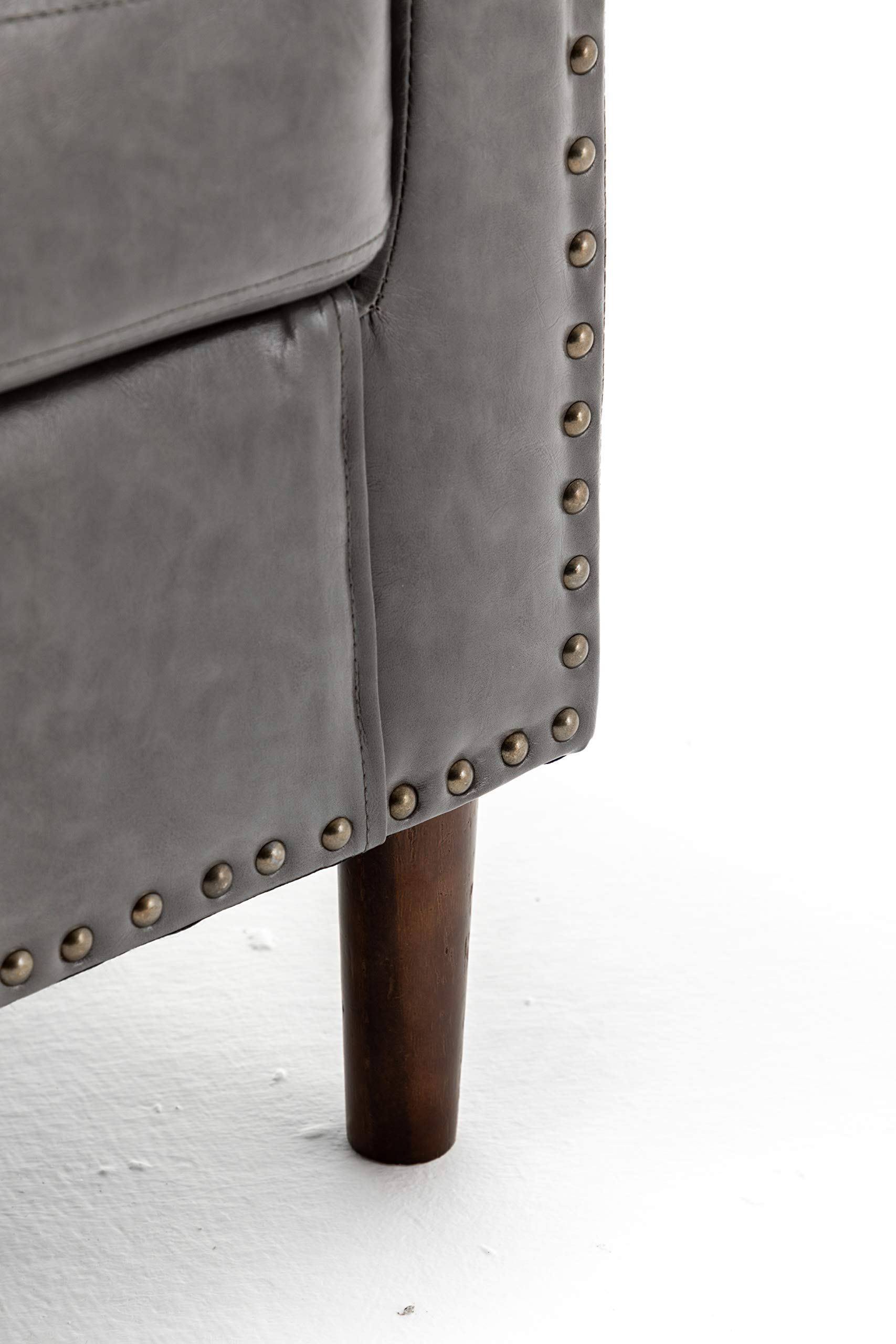 Modern Accent Chair - Faux Leather Upholstered Arm Barrel Club Chair with Ottoman Footrest for Living Room, Bedroom, or Office (Grey) | Captain Ninja Stylish Seating for Relaxation & Home Decor