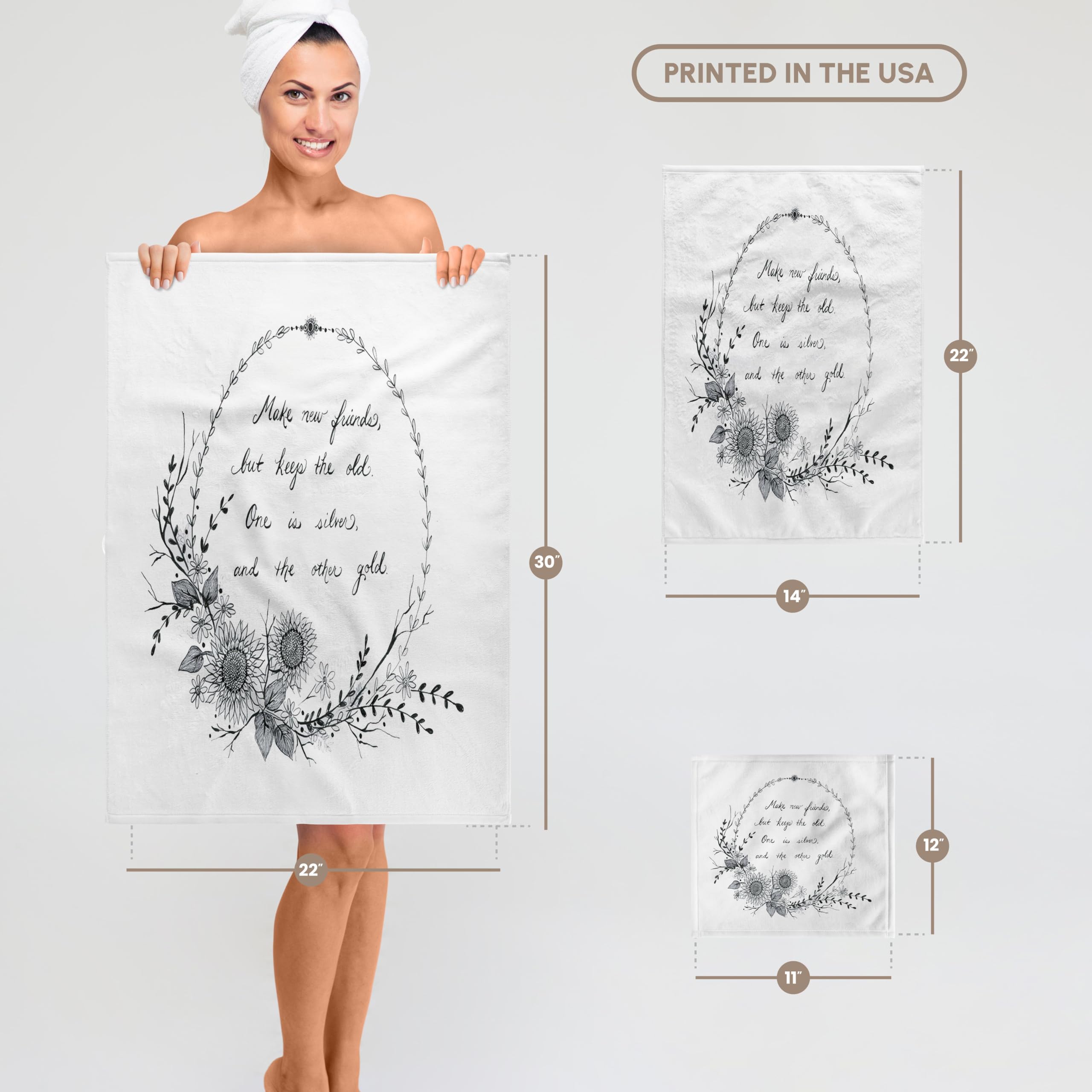 3dRose Amanda Levermann Hand Drawn Friendship Quote Floral Decor Towel - Perfect for Home Decor, Gift Giving & Bathroom Essentials (twl-319904-1)