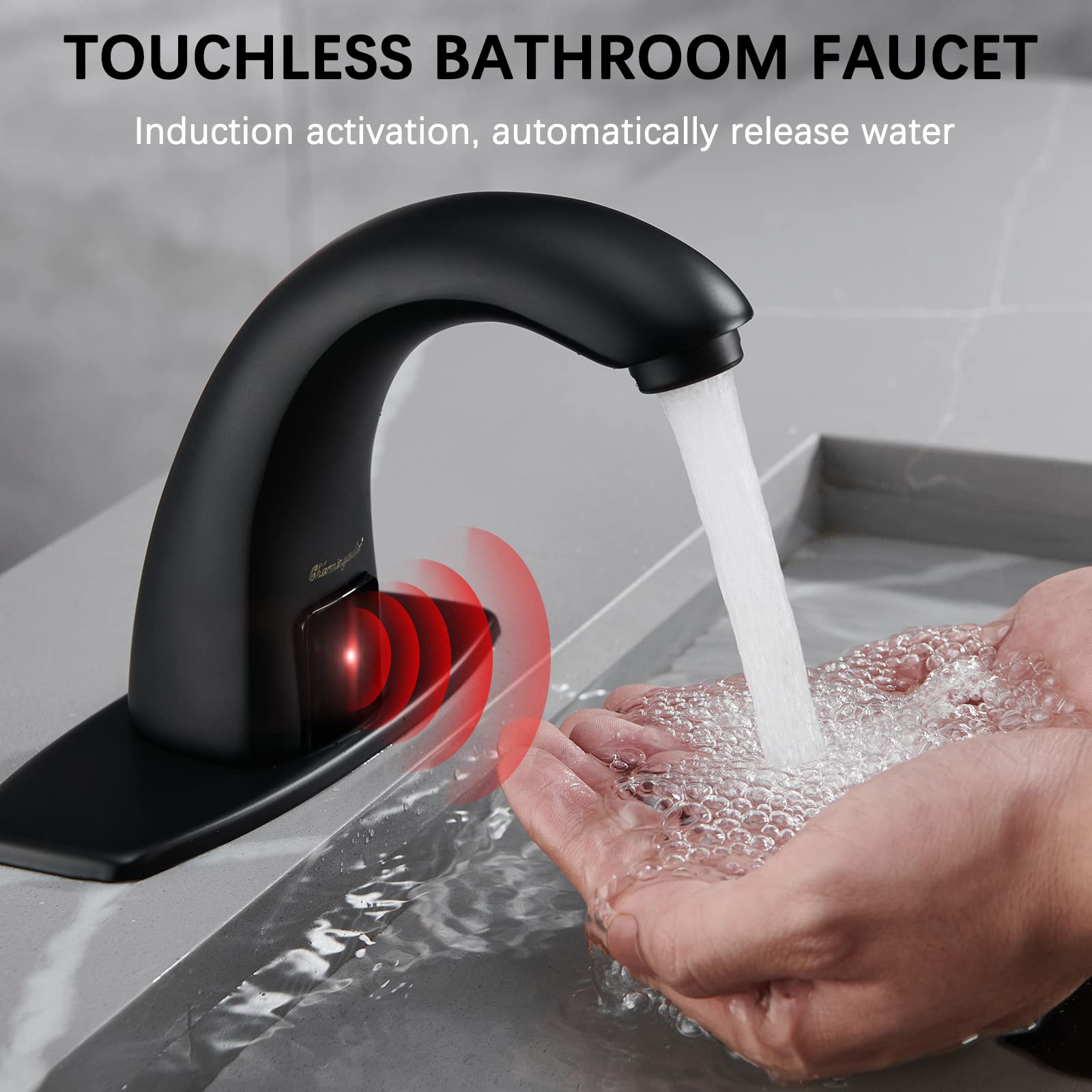 Automatic Sensor Faucet - Touchless Bathroom Sink Faucet with Hole Cover Plate, Matte Black Finish for Modern Homes & Public Restrooms - Water Saving & Hygienic Hands-Free Operation