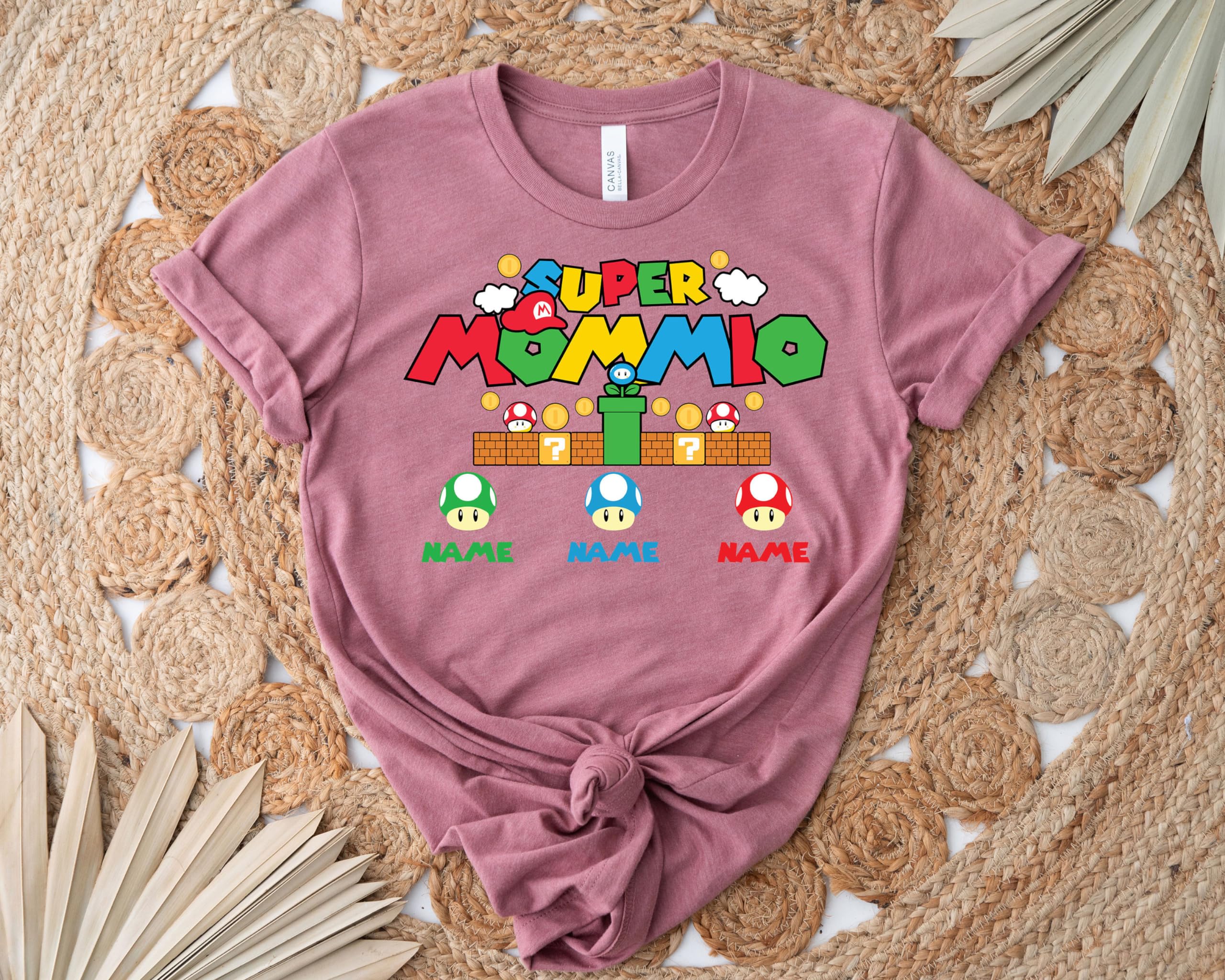 Custom Super Mommio Shirt with Kids Names - Personalized Mother's Day Gift for Gamer Moms - Perfect for Family Events, Gaming Sessions & Special Occasions