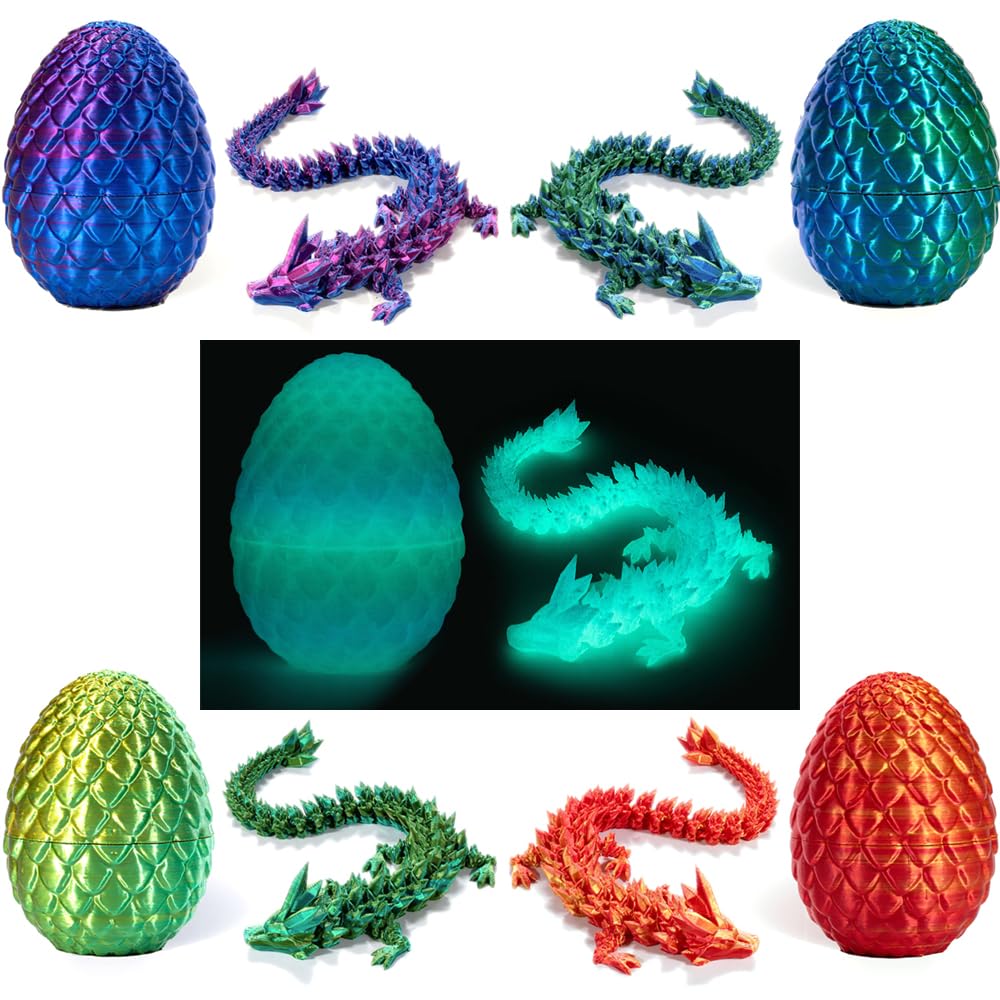 5Pcs Easter Egg with Articulated Dragon Inside - 3D Printed Dragon in Egg Toy Gift, Crystal Dragon Surprise Fidget Toys for Kids & Adults with Autism/ADHD - Stress Relief Desk Toys & Home Office Decor (Set D) - Perfect for Easter Gifts, Party Favors, Sensory Play and Creative Home Decoration