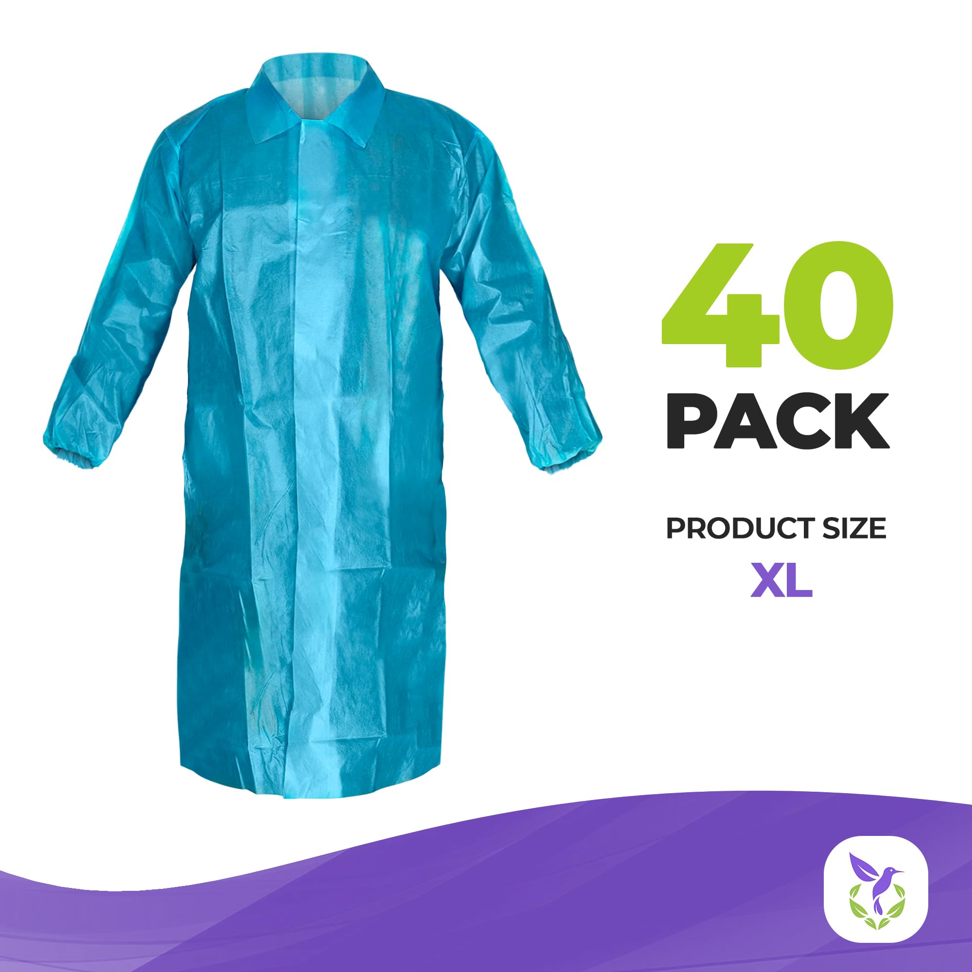 AMZ Medical Supply Disposable Lab Coat - X-Large (Pack of 40) | Blue PP+PE 40GSM Lab Coats for Adults with Loop Fastener & Elastic Wrists | Ideal for Painting, Medical, Laboratory & Industrial Use