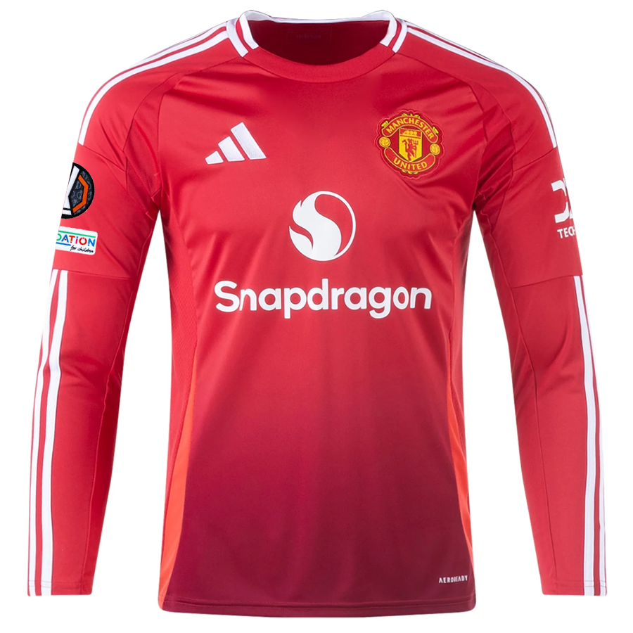 Adidas Manchester United Casemiro Long Sleeve Home Jersey 2024/25 - Official Europa League Patches (Red) | Authentic Football Shirt for Fans & Match Days