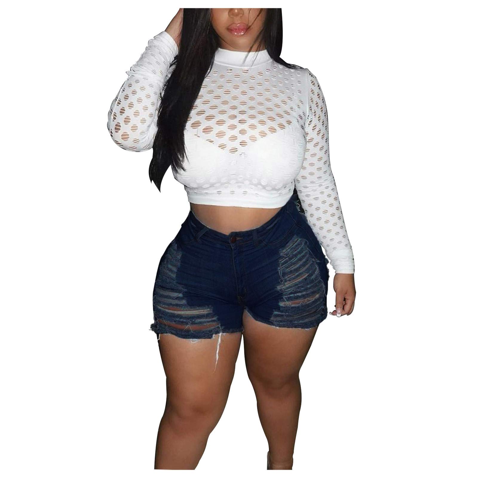 Fankle Women's Distressed Denim Jean Shorts - Stretchy High Waisted Bermuda Shorts for Women - Perfect for Summer, Casual Outfits, and Beach Vacations