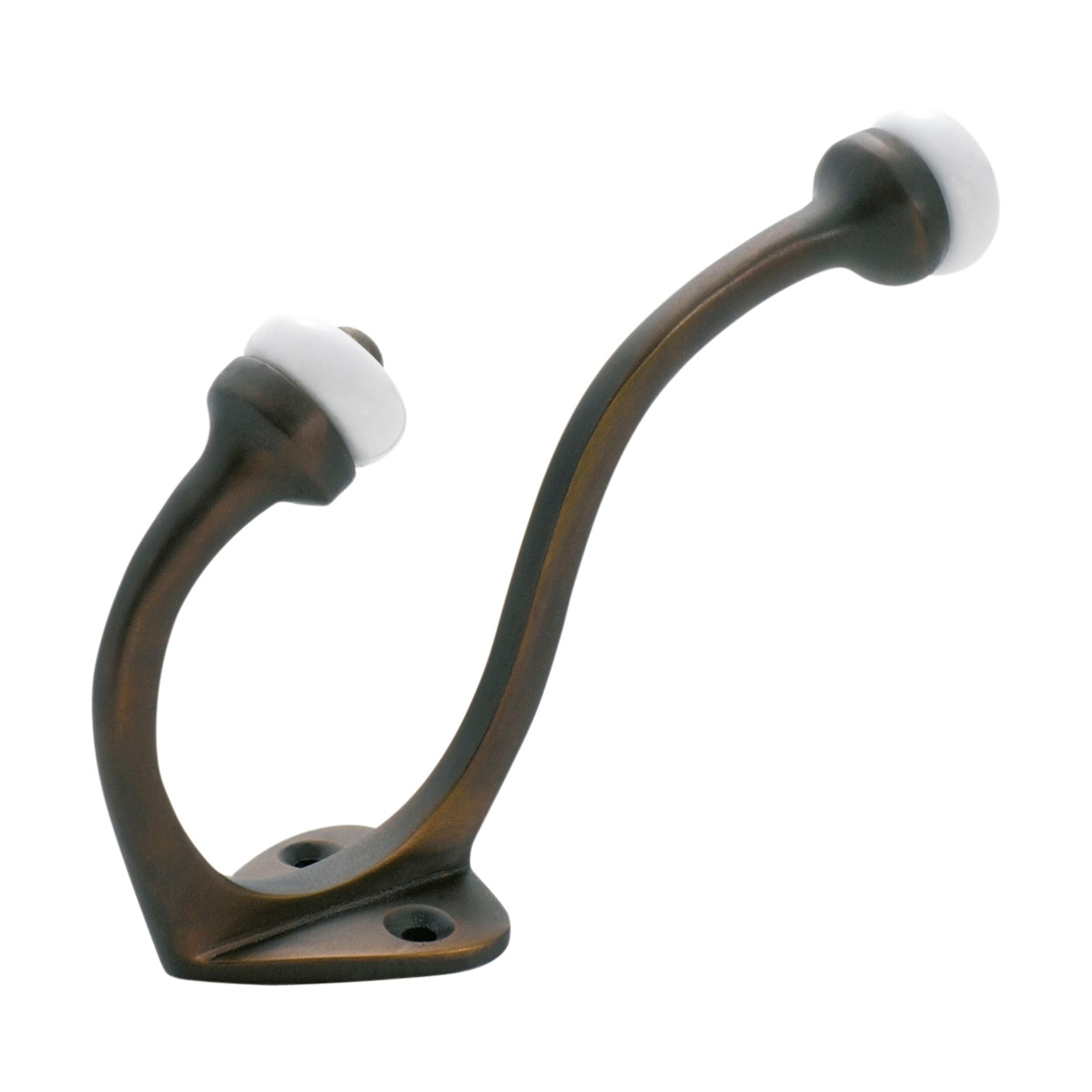 Vintage Brass Coat Hook with Porcelain Tip - 3972 Hat & Coat Hook (H115xP75mm) - Perfect for Entryway, Mudroom & Bathroom Organization