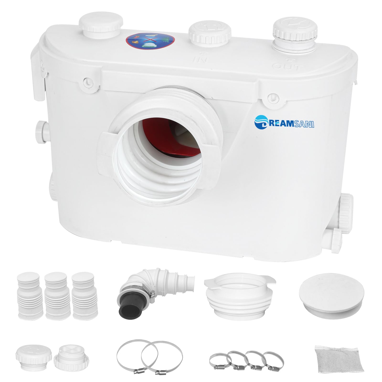 500W Macerator Pump for Toilet & Sink - 4 Inlet Sewage Water Pump for Bathroom, Kitchen & Domestic Waste Drainage - Ideal for RV, Boat & Tiny House Plumbing Systems