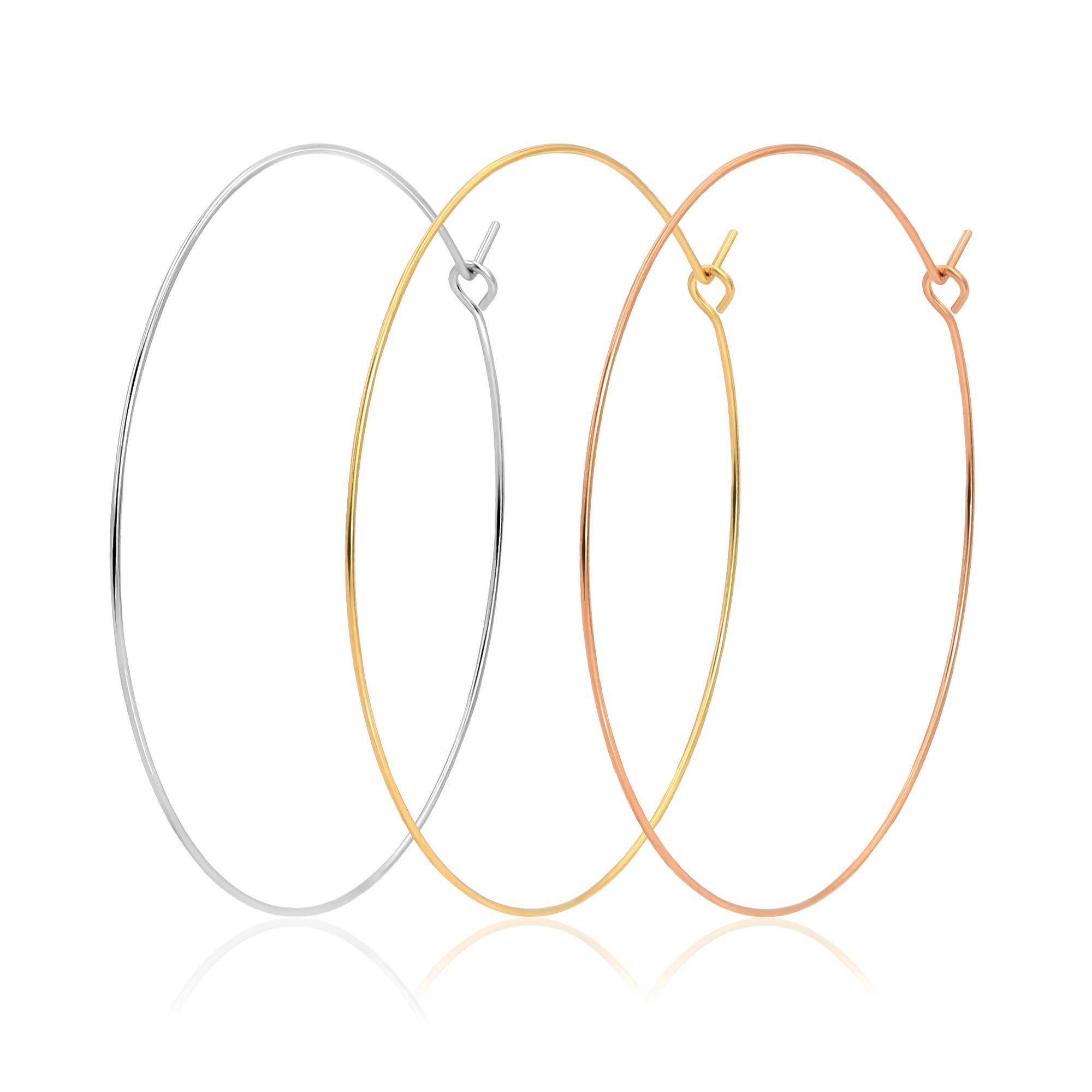 3 Pairs Thin Extra Large Hoop Earrings Set - 18k Gold Plated Lightweight Stainless Steel, Fashion Huge Gold Hoops for Women, Big Geometric Round Minimalist Jewelry - Perfect for Parties, Date Nights & Everyday Wear