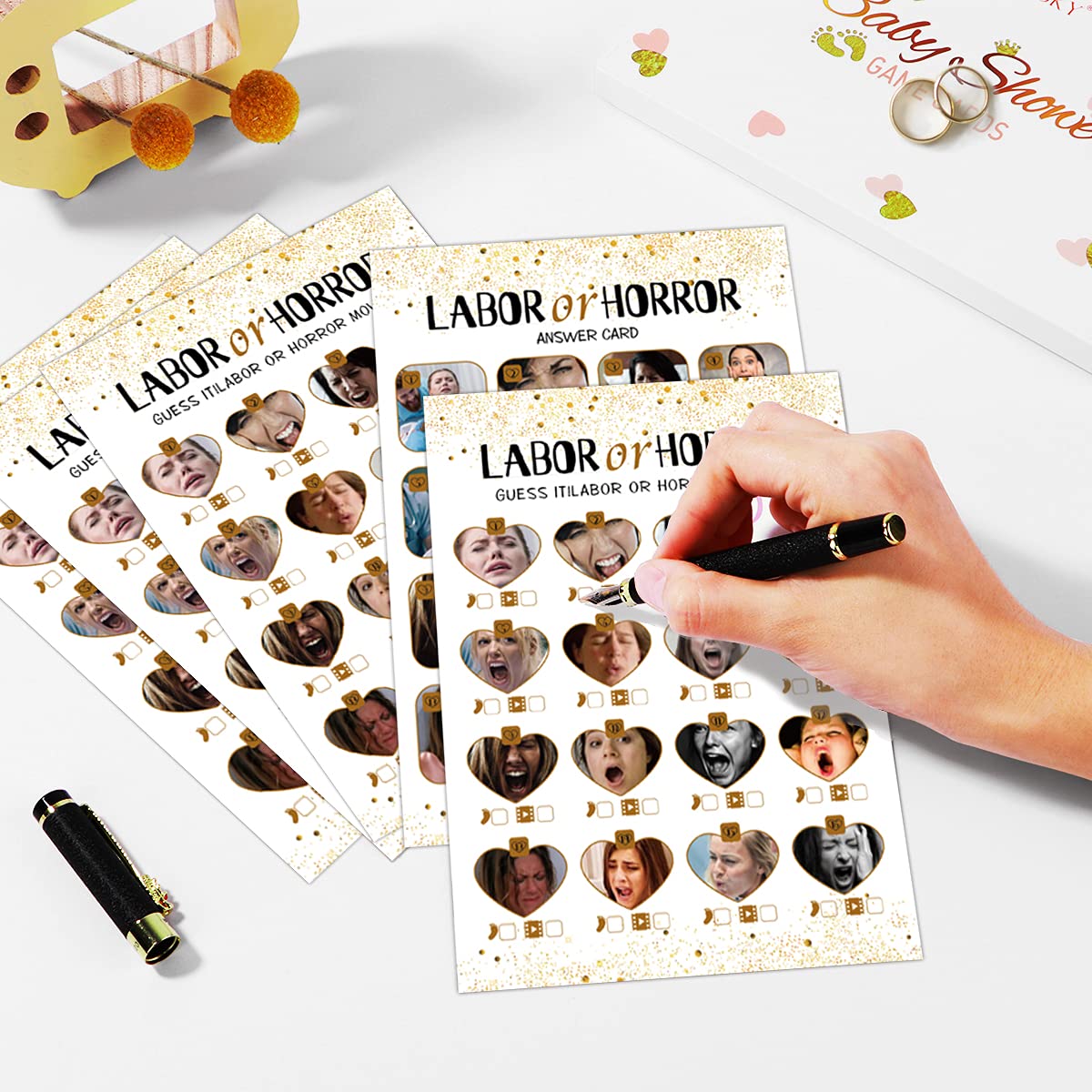 Labor or Horror Baby Shower Game - 31 Cards with Answers | Fun Gender Reveal Party Game for Parents, Kids & Guests | Perfect for Moms, Dads & Unisex Celebrations | Great for Baby Showers, Gender Reveals & Family Game Nights