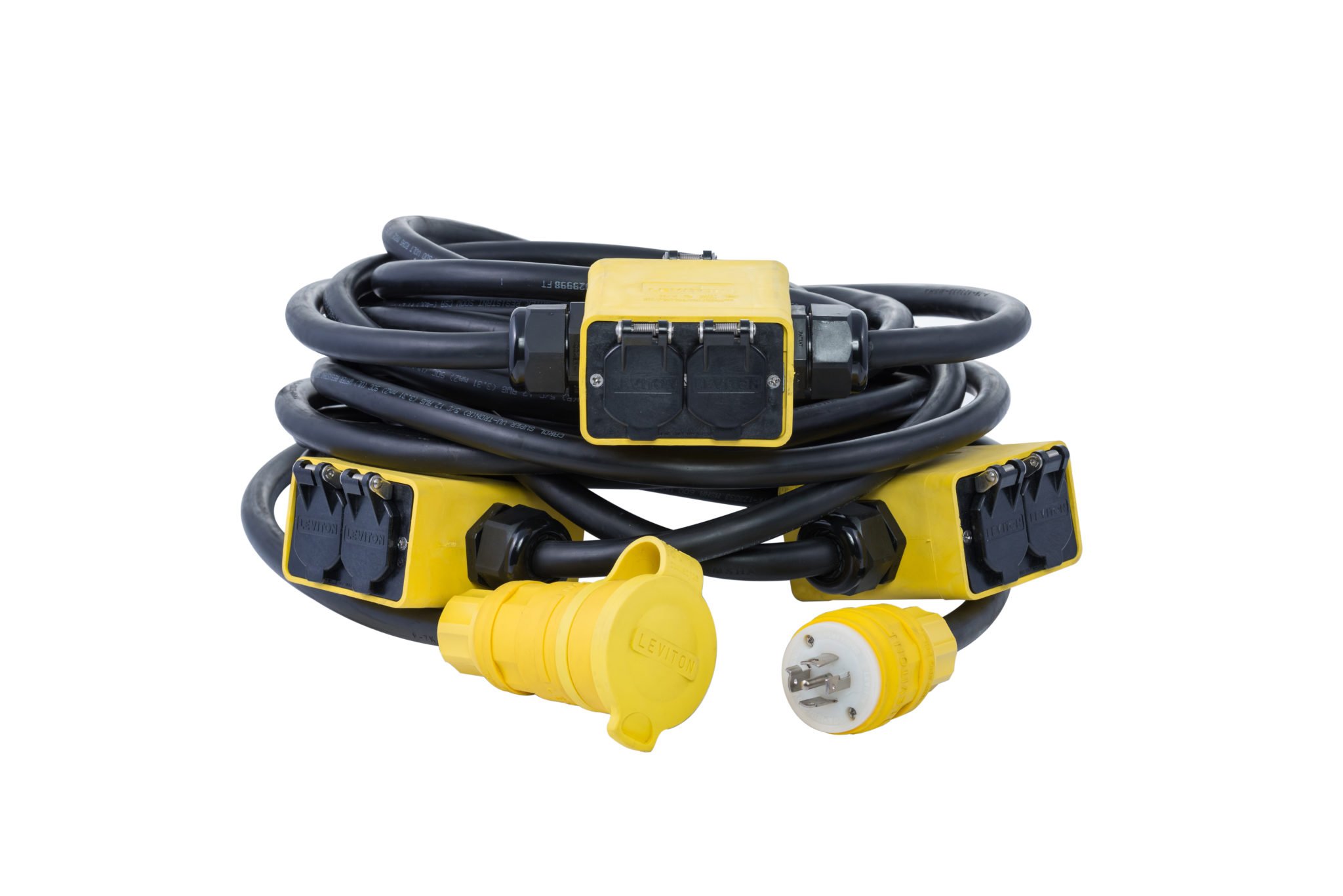 UL Listed/CSA Certified 50' Quad Box Stringer Extension Cord - 20A 12/5 SOOW NEMA 21-20 Power Cable with 6 Outlets (5-20R) for Portable & Temporary Power - Ideal for Construction Sites, Outdoor Events, and Emergency Backup Power
