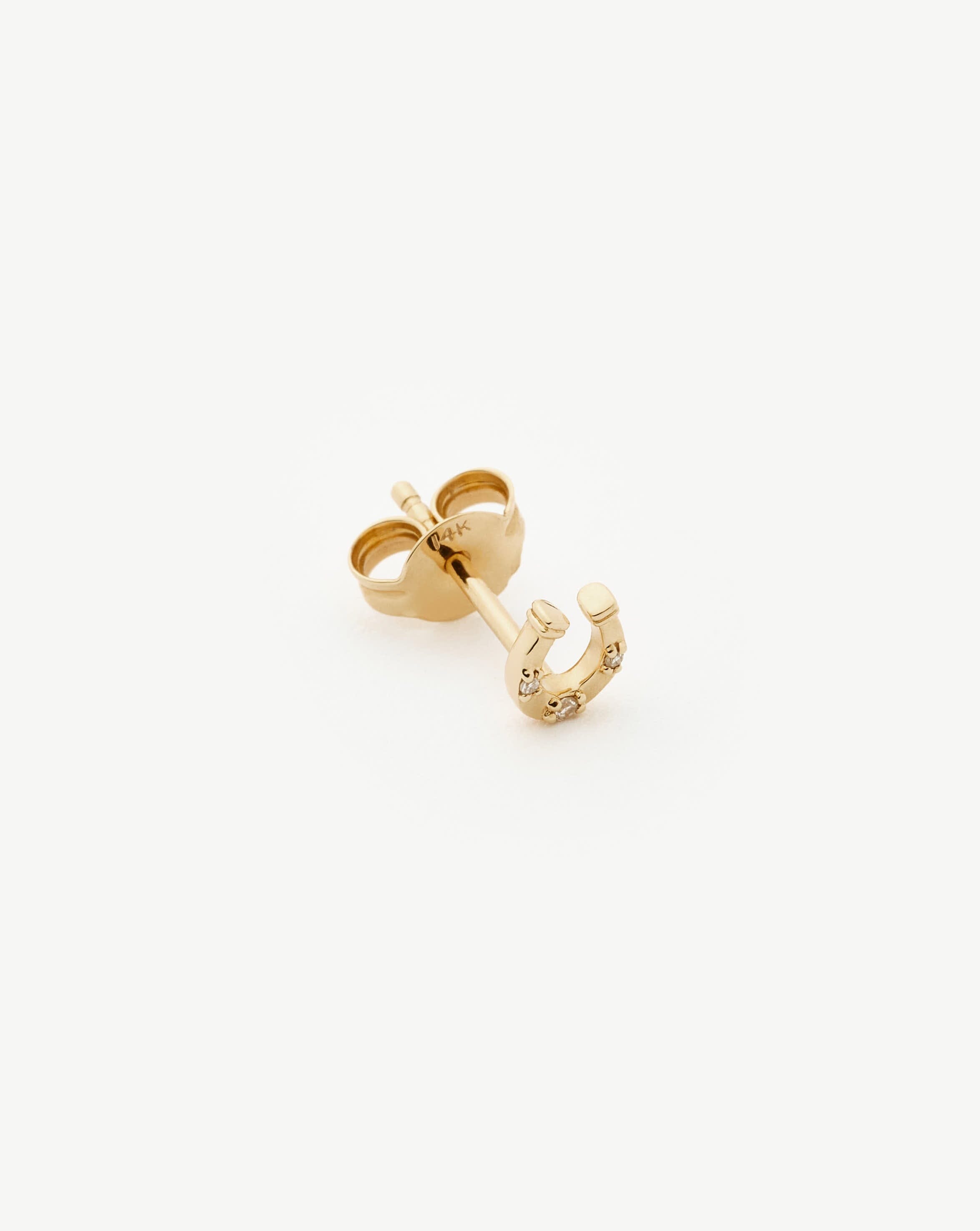 14K Solid Gold Horseshoe Single Stud Earring with Diamond - Elegant & Dainty Jewelry for Women, Perfect for Everyday Wear, Gifts & Special Occasions