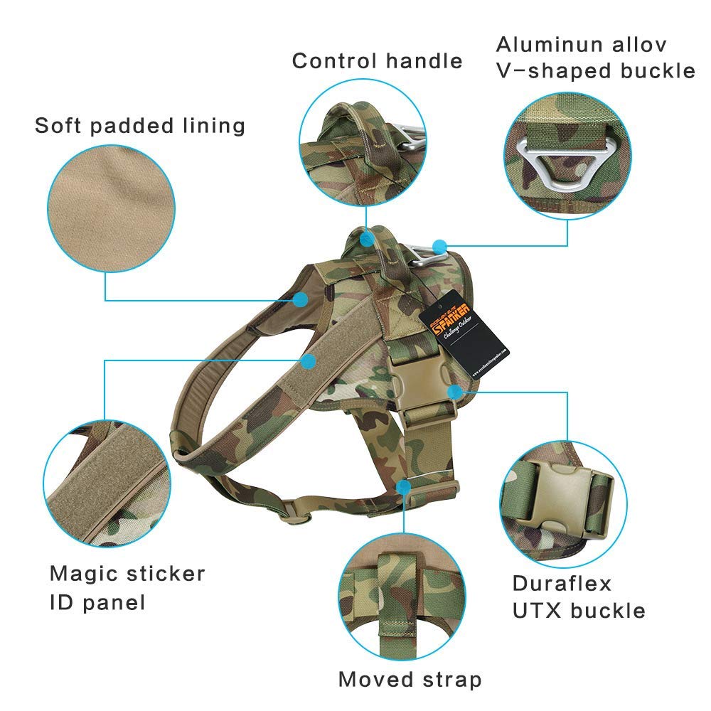 Medium Tactical Dog Collar - Adjustable Small Tactical Dog Harness with Bungee Leash & Handle for Outdoor Hiking, Training & Daily Walks