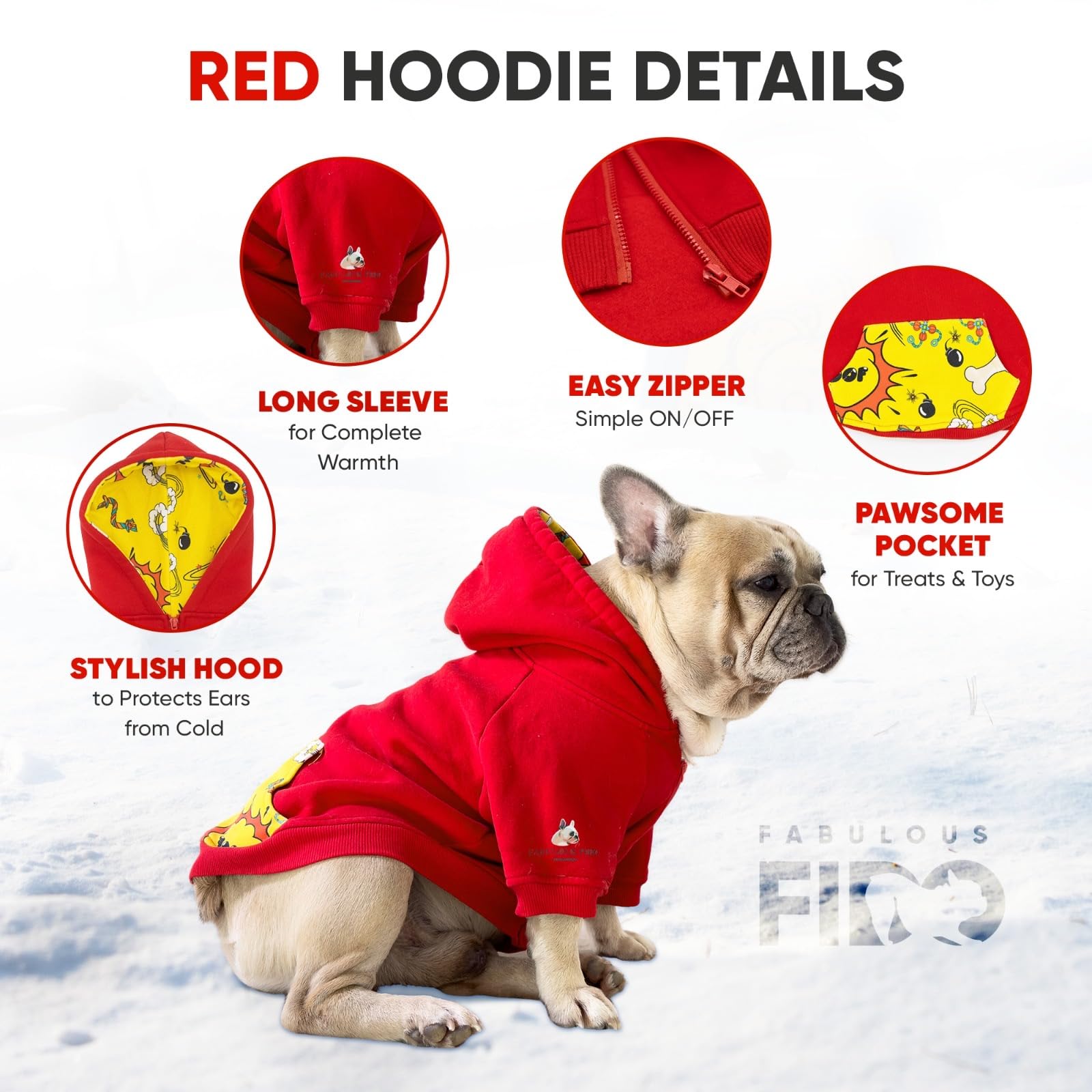 French Bulldog Hoodie for Dogs - Cotton Pet Sweatshirt with Pocket - Breathable & Skin-Friendly Dog Apparel for Small Breeds (XS) - Perfect for Outdoor Walks & Winter Fashion