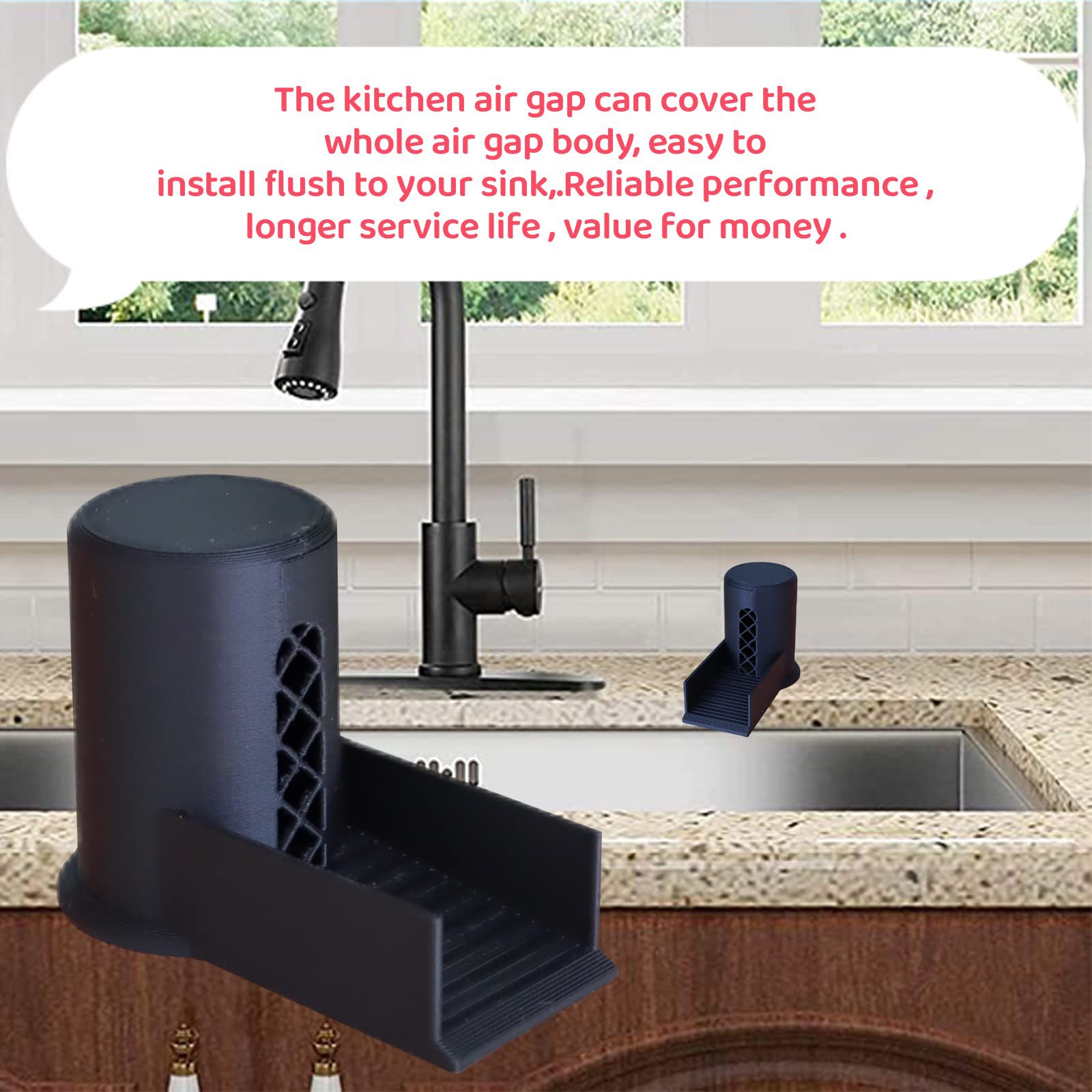 **Black Dishwasher Air Gap Cover with Ramp - Replacement Air Gap Accessory for Dishwasher, Overflow Spout Extender - Perfect for Kitchen Sink & Dishwasher Installation**