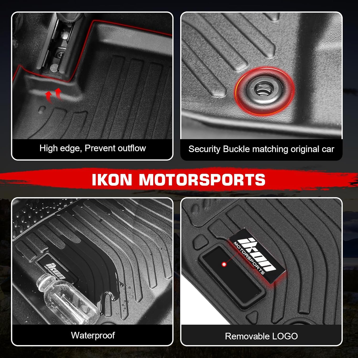 IKON 3D Molded All-Weather Floor Mats for 2013-2019 Ford Escape & 2013-2018 Ford C-Max - 4-Piece Set (Front & Rear) - TPE Thermo Plastic Elastomer Protection - Perfect for Daily Commuting, Road Trips & Off-Road Adventures