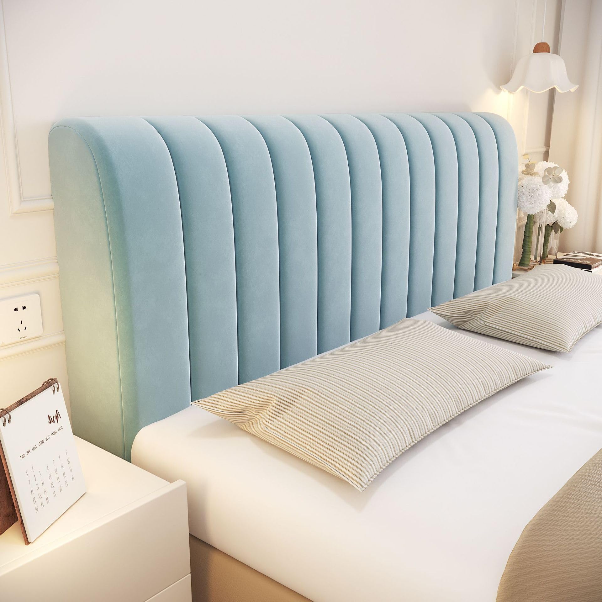 Velvet Quilted Headboard Cover for Full, Queen & King Size Beds - Thick Dustproof Headboard Slipcover Protector (Blue, King 200cm/78in) - Perfect for Bedroom Makeover, Dust Protection & Upholstery Refresh