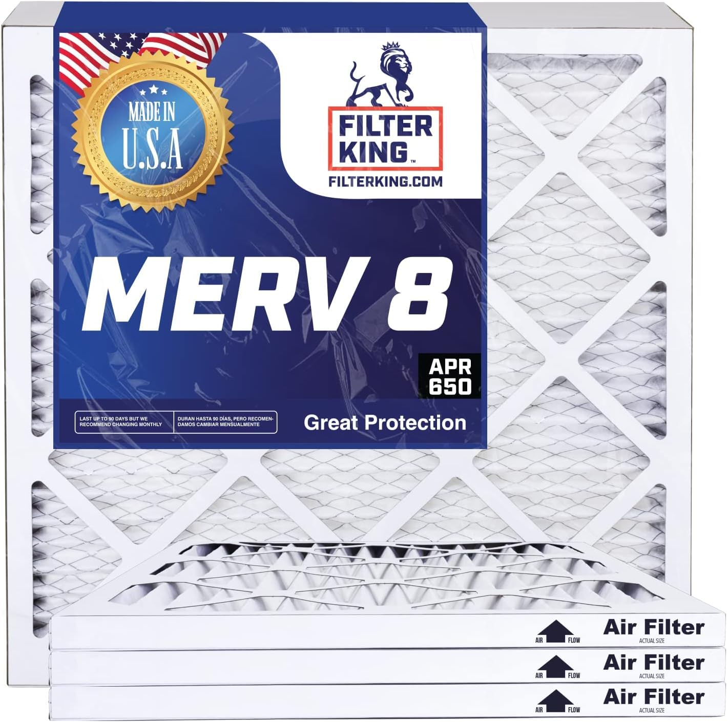 Filter King 19.75x22x1 MERV 8 HVAC Pleated Air Filters - 2 Pack | AC Furnace Replacement Filters for Clean Air | Made in USA | Perfect for Home, Office & Allergy Relief